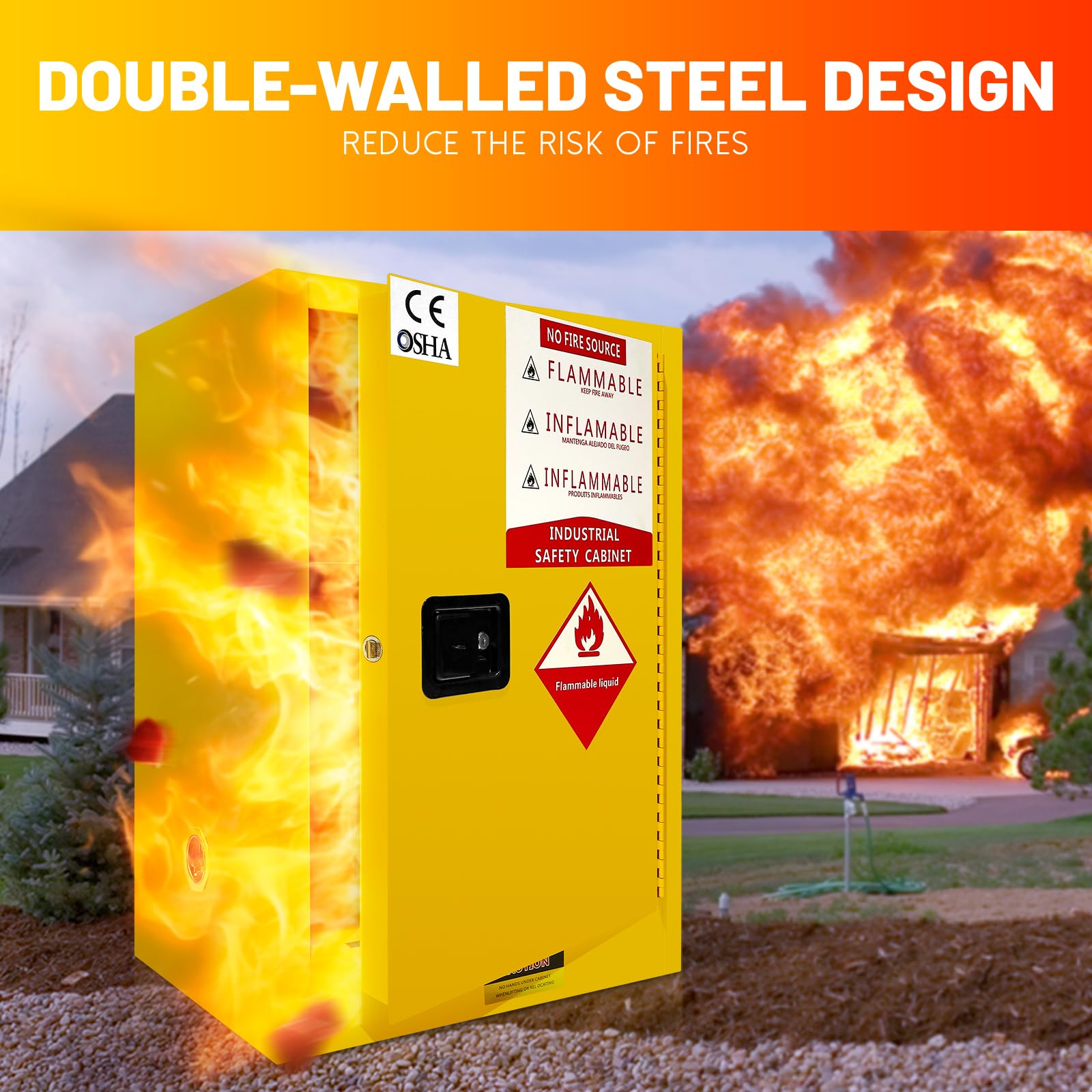 24 Gallon Flammable Safety Storage Cabinet - OSHA Compliant Hazardous Chemical Cabinet with Adjustable Shelves, Galvanized Steel Construction for Lab, Industrial & Home Use - Perfect for Storing Paint, Solvents & Flammable Liquids (Yellow)