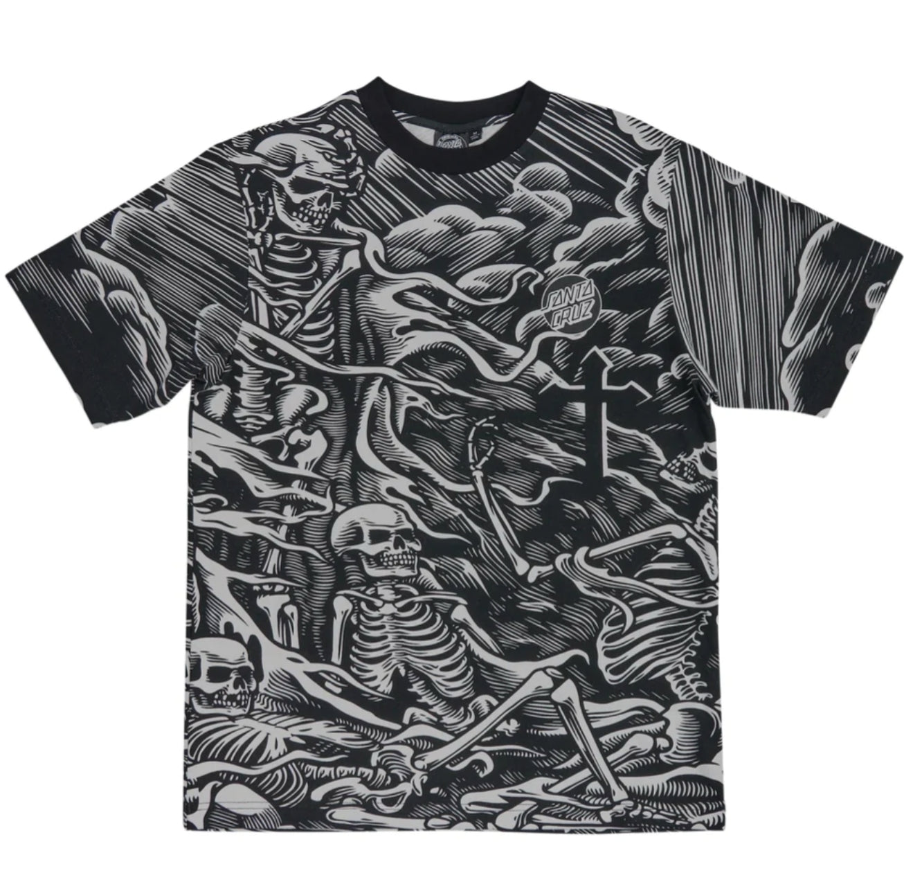 2X Santa Cruz O'Brien Purgatory All Over Print Shirt - Black | Men's Graphic Tee for Skateboarding, Surfing & Streetwear Fashion