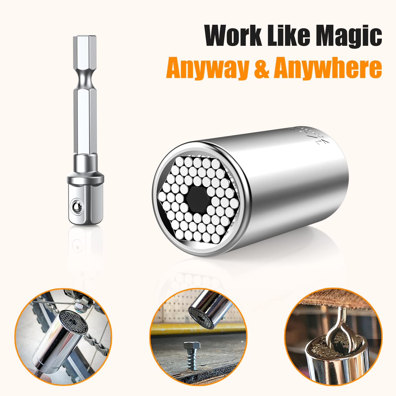 Universal Socket Set with Power Drill Adapter - Best Father's Day Gift for Dad, Husband, Grandpa & Boyfriend | Cool Gadgets & Stocking Stuffers for Men | DIY Home Repair & Automotive Tool Kit