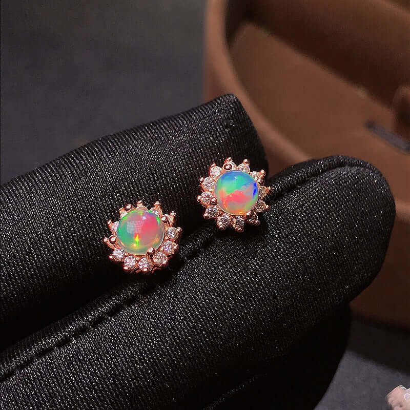 18K Rose Gold Opal Stud Earrings for Women - Dainty Opal Gemstone Earrings | Perfect for Weddings, Date Nights & Special Occasions