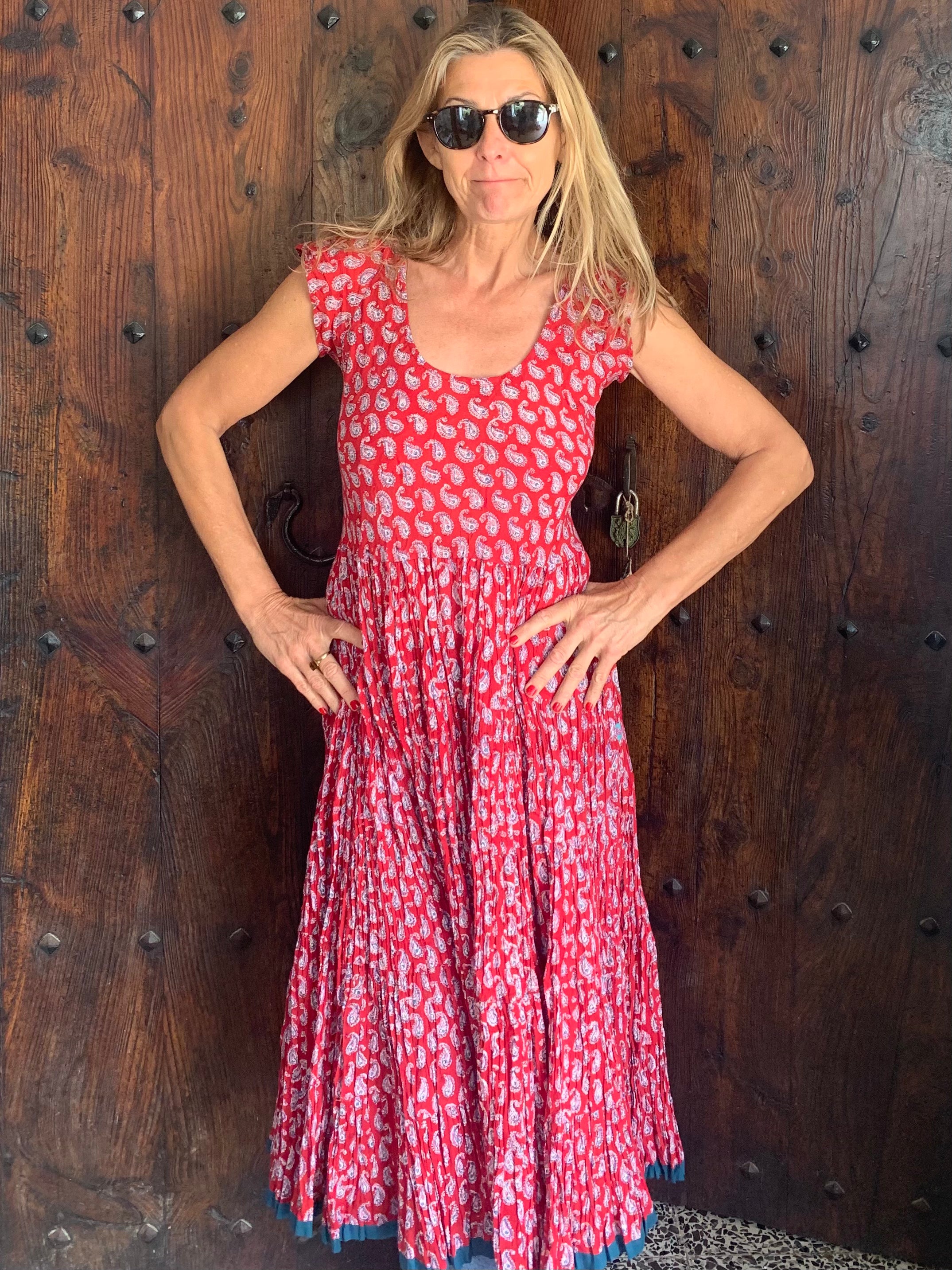 Santa Fe Cap Sleeve Paisley Print Red Blouse - Stylish & Comfortable for Casual Wear, Office, and Date Nights