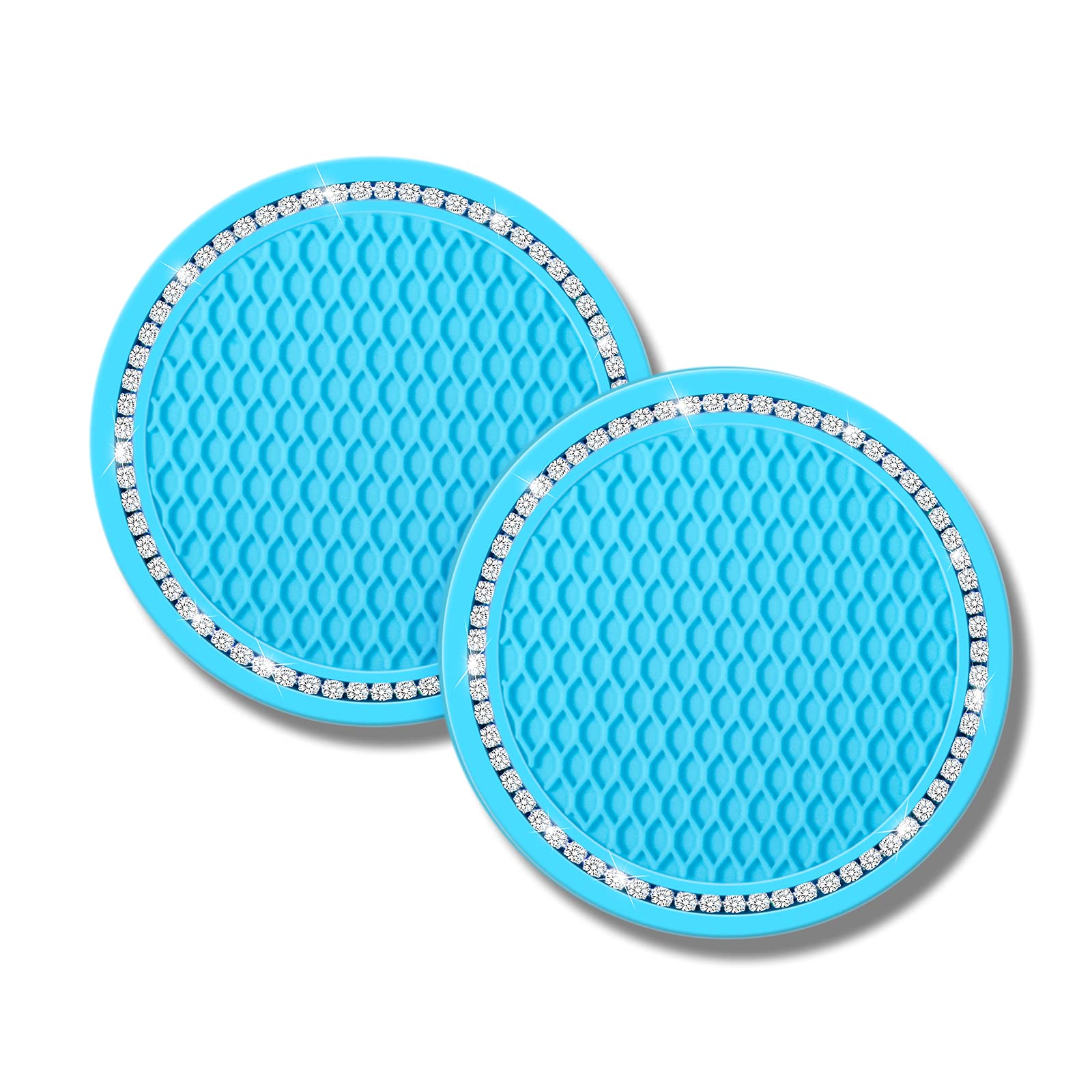 Bling Rhinestone Car Coasters Set of 2 - 2.76 Inch Sparkling Crystal Diamond Cup Holders for Cars - Non-Slip Silicone Coasters for Women - Fits Most Vehicle Cup Holders - Perfect for Coffee, Drinks & Protecting Your Car Interior