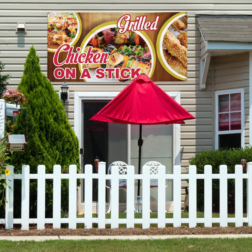 Vinyl Banner - 48x96 Inches Weatherproof Outdoor Sign with 8 Grommets | Durable Restaurant, Cafe & Food Advertising | Perfect for Grilled Chicken on a Stick Promotion, Yard Signs & Industrial Use