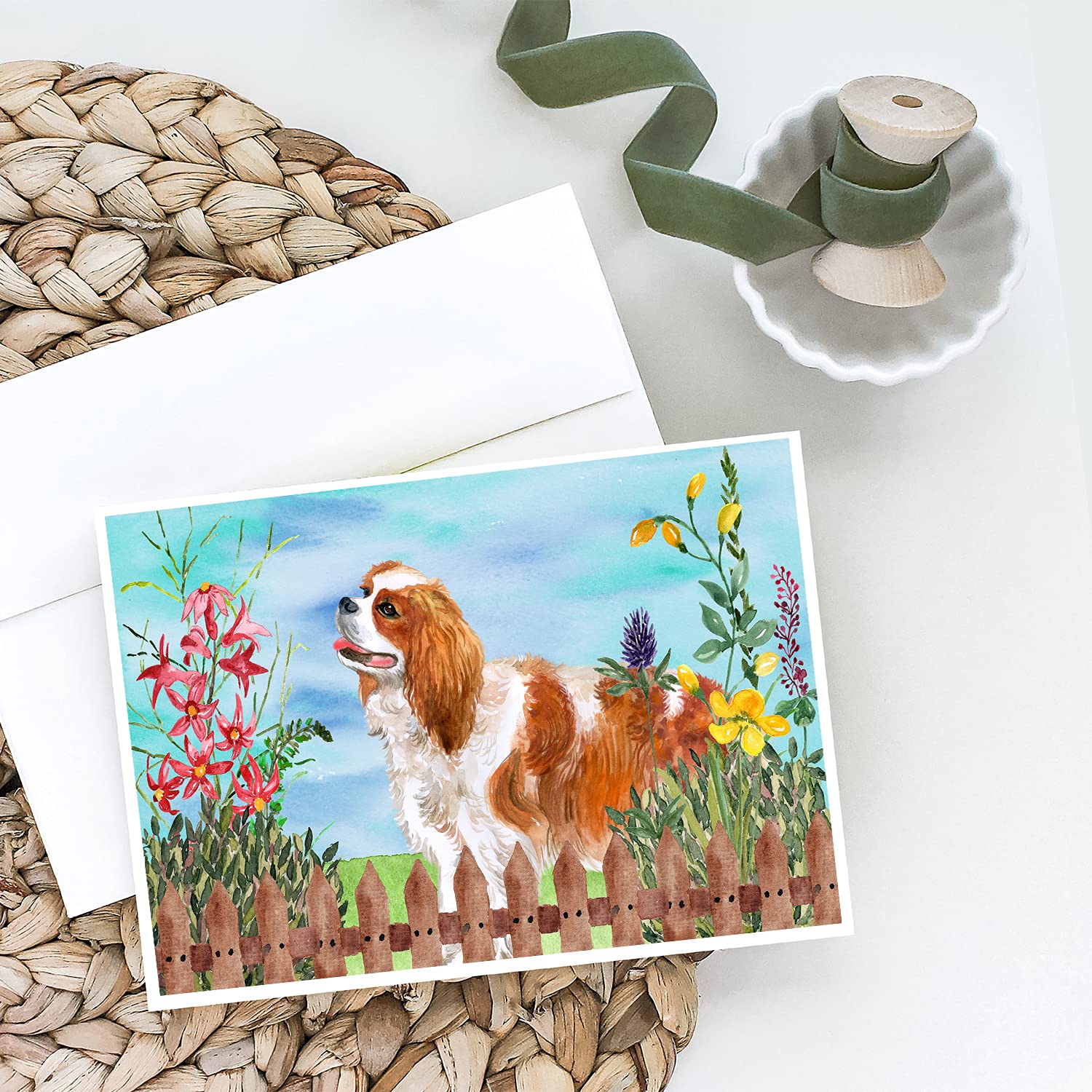 Whimsical Cavalier King Charles Spaniel Spring Greeting Cards - Pack of 8 Blank A7 Note Cards (5x7 inches) with Envelopes | Perfect for Spring Celebrations, Birthday Wishes & Thank You Notes