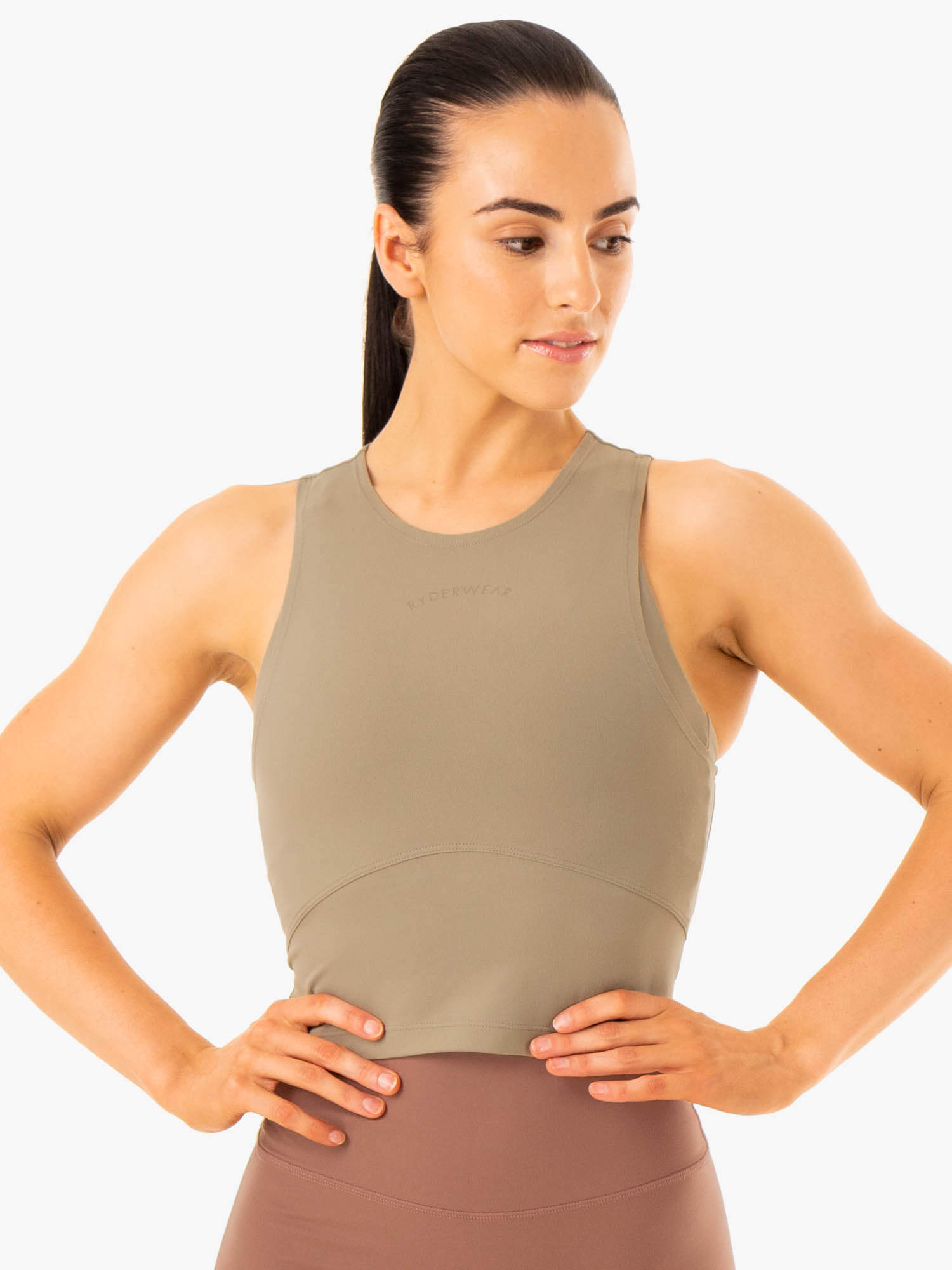 NKD Refine Tank Top - Women's Khaki Casual Sleeveless Shirt for Summer Outfits, Beachwear & Layering