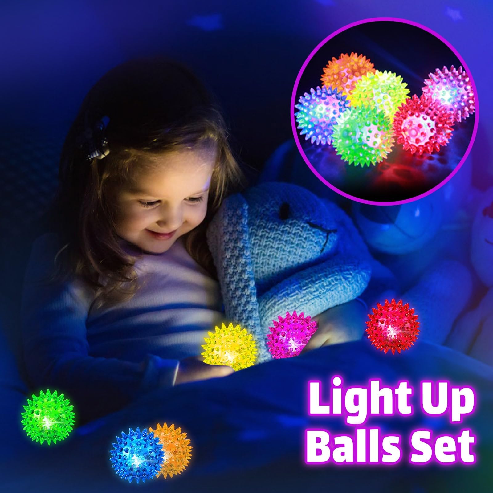 LED Flashing Spiky Sensory Balls for Kids - Bouncy Light Up Toys for Toddlers 1-3, Autism Stress Relief, Fidget Toys, Glow in The Dark Party Favors & Gifts - Perfect for Sensory Play, Birthday Parties and Calming Anxiety