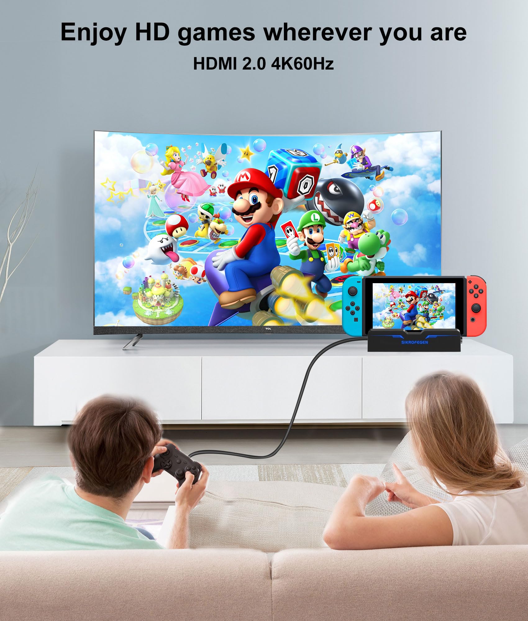 Nintendo Switch Dock Replacement - 4K60Hz HDMI 2.0 TV Docking Station with USB 3.0 Ports | Compatible with Official Switch Base | Perfect for Home Gaming & Travel Entertainment