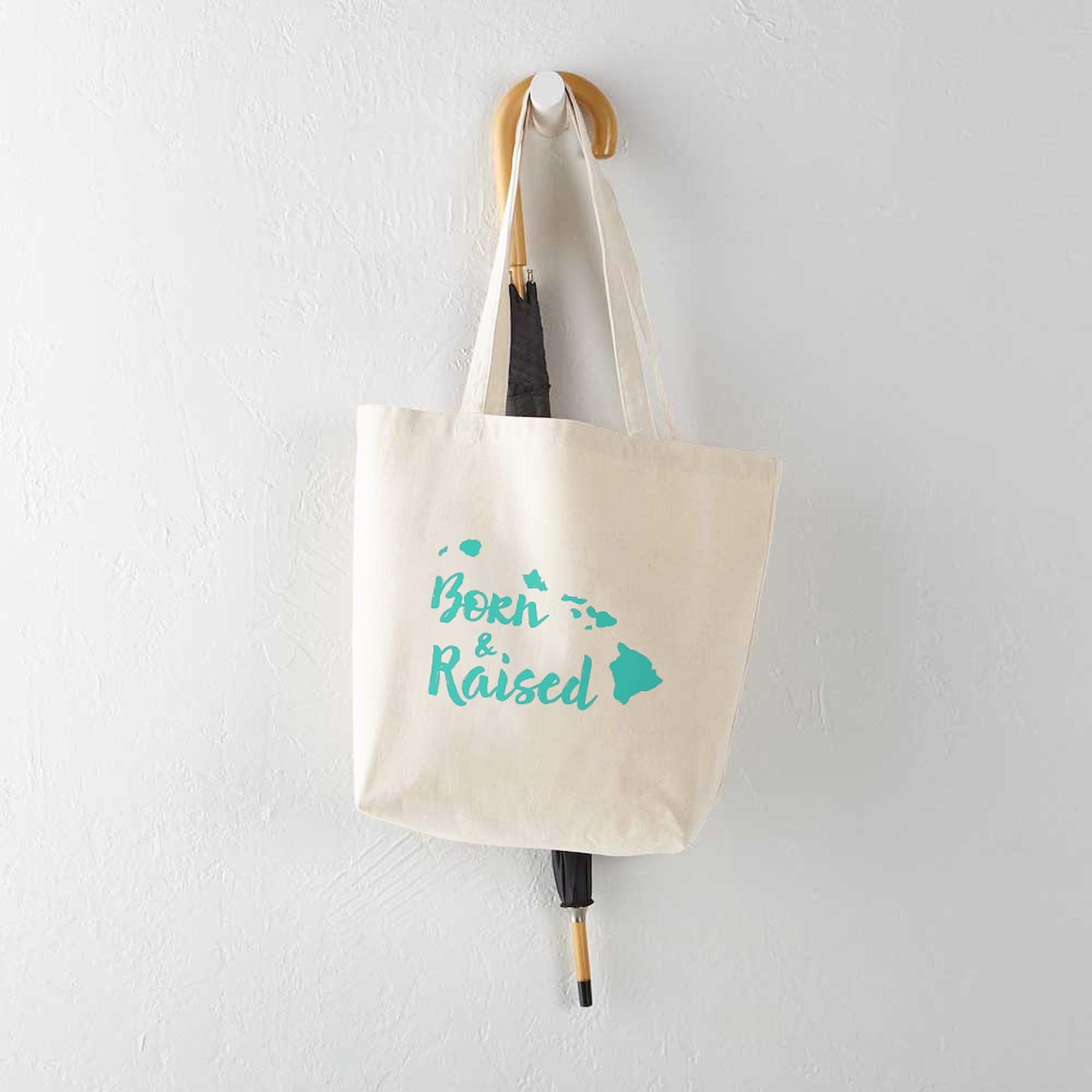 Hawaii Born & Raised Tote Bag - Natural Canvas Reusable Shopping Bag for Beach, Grocery & Travel | Eco-Friendly & Durable