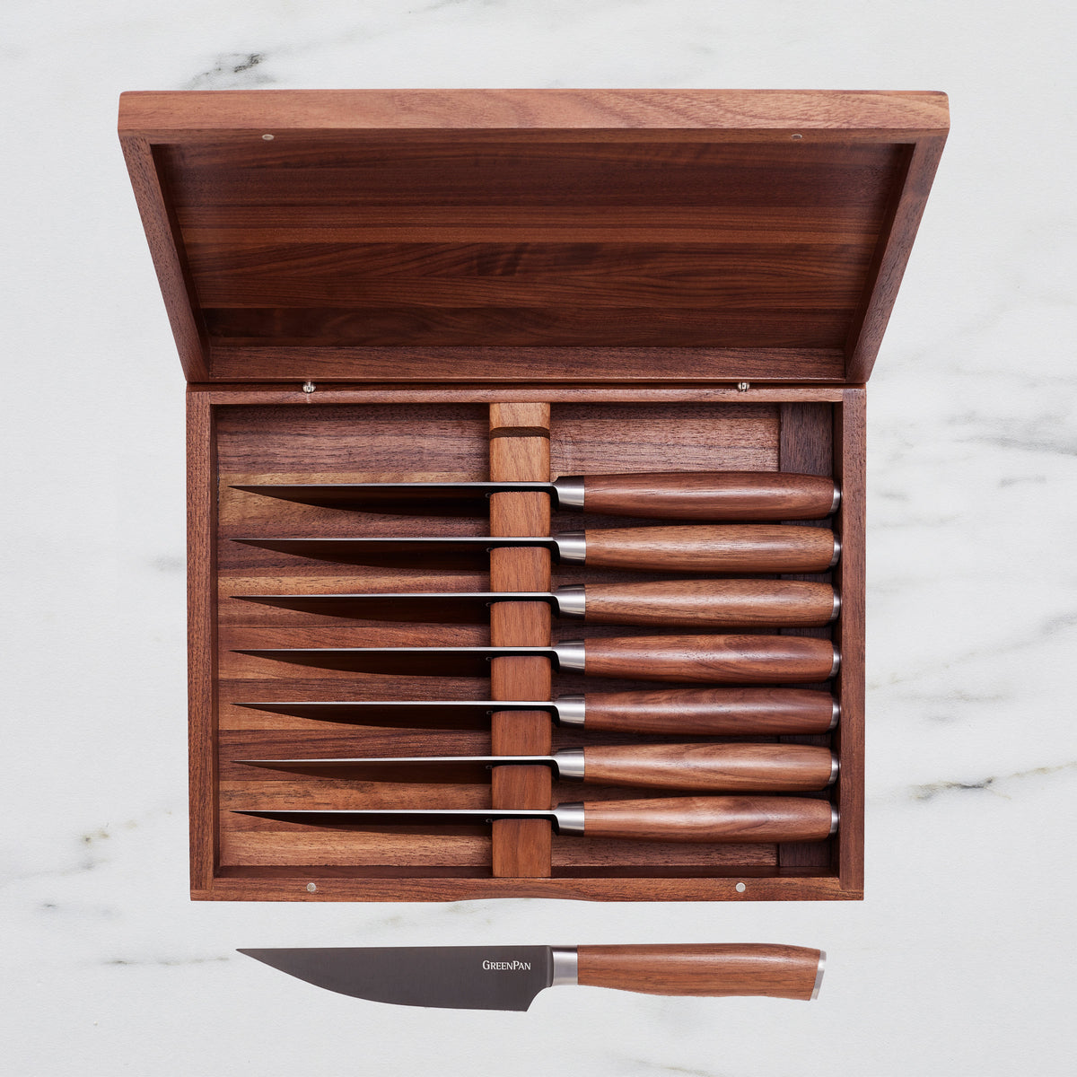 Premium Titanium Steak Knives Set of 8 - Ergonomic Walnut Wood Handles - Razor Sharp Blades for Steak, BBQ, and Fine Dining - Perfect Gift for Chefs & Home Cooks