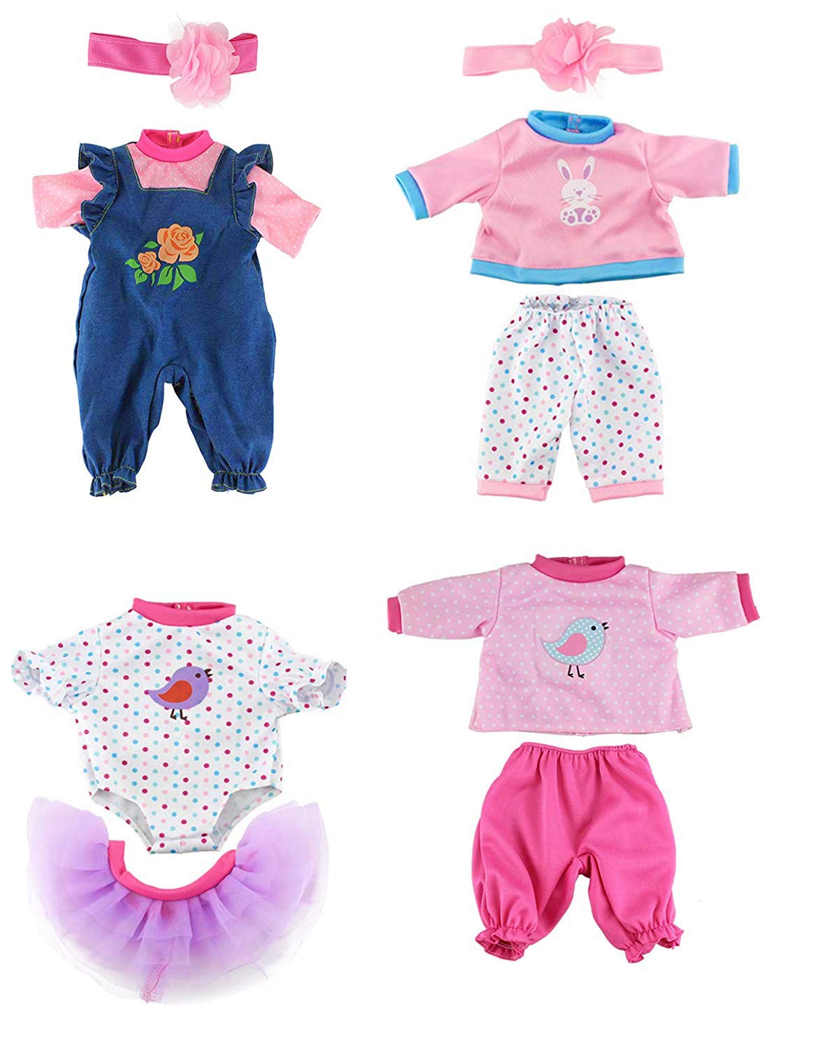 4 Sets Fashion Outfits for 14-16 Inch Baby Dolls | Fits 15-18 Inch & 43cm Newborn Dolls | Cute Doll Clothes for Dress Up & Role Play (Doll Not Included) | Perfect for Pretend Play, Birthday Gifts & Collectors