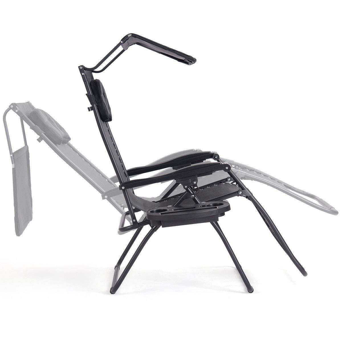 Premium Zero Gravity Folding Recliner Lounge Chair with Adjustable Shade Canopy & Magazine Cup Holder - Portable Outdoor Patio, Beach, Camping, Poolside Relaxation Chair (Black)