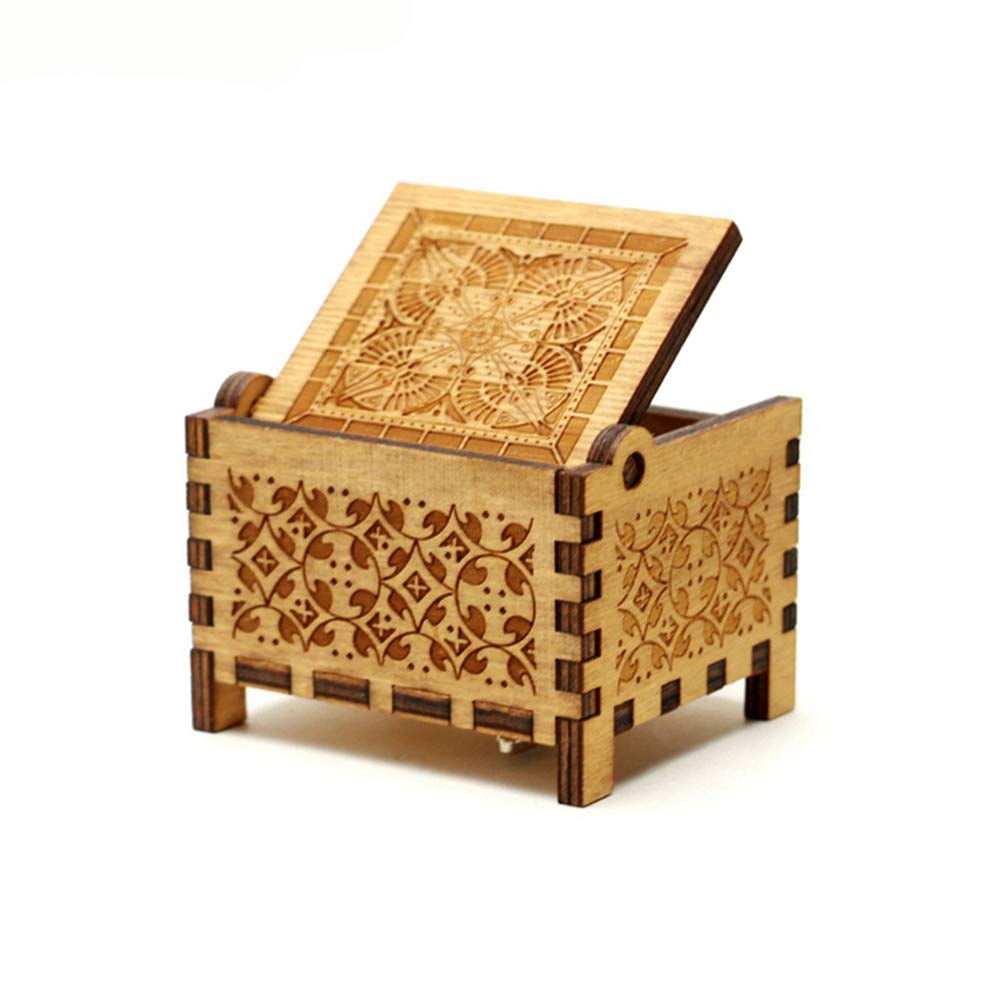 Youtang 18-Note Mini Wooden Music Box with Windup Clockwork Mechanism - Engraved Design, Plays Moonlight Densetsu Song, Brown - Perfect for Romantic Gifts, Wedding Favors & Home Decor