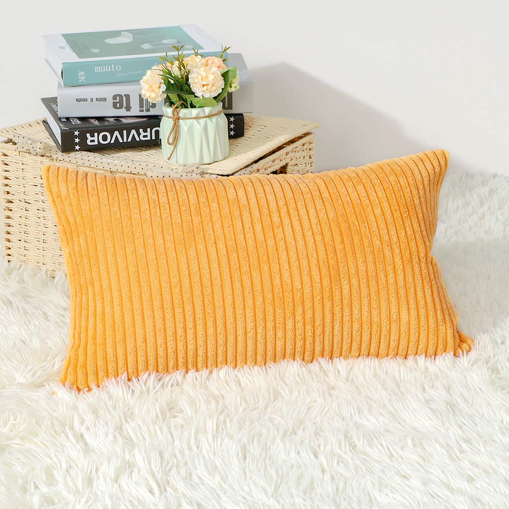 Artscope Cozy Striped Corduroy Pillow Covers - Super Soft Decorative Oblong Throw Pillow Cases (12x20 Inches) for Sofa, Couch, Bed & Car - Yellow Home Decor | Perfect for Living Room, Nursery & Office Accents