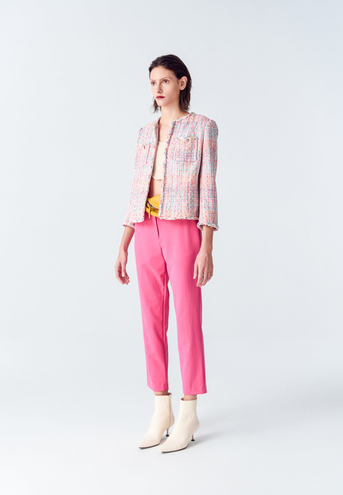 Fuchsia Straight Leg Crepe Pants for Women - Comfortable High Waist Trousers for Office, Travel & Casual Wear