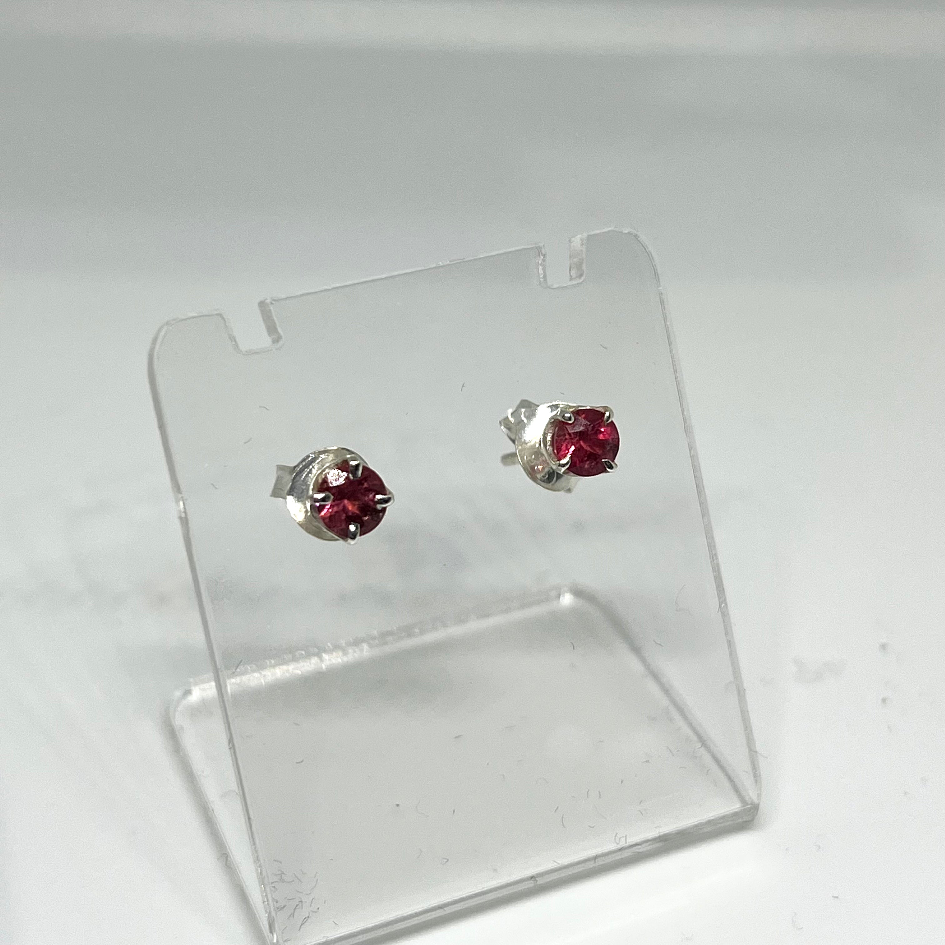 Pink Tourmaline Round Faceted Gemstone Stud Earrings 4-Prong Set - Elegant Jewelry for Women, Perfect for Weddings, Parties & Daily Wear (PSE007)