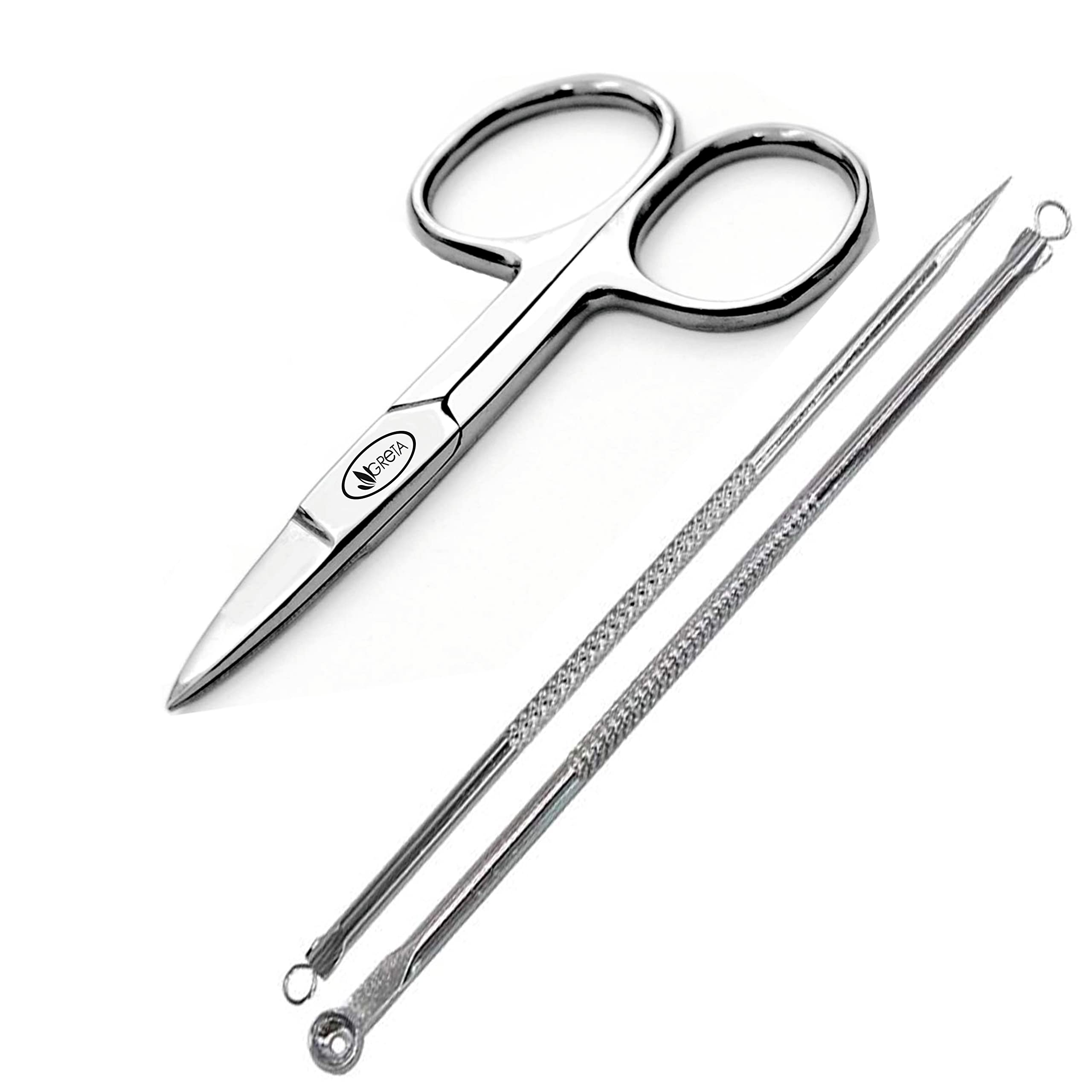 Professional Stainless Steel Scissor & Blackhead Remover Kit - Hair Trimming, Eyebrow Shaping, Acne Treatment Tools for Home & Salon Use - Perfect for Grooming, Skincare and Beauty Routines