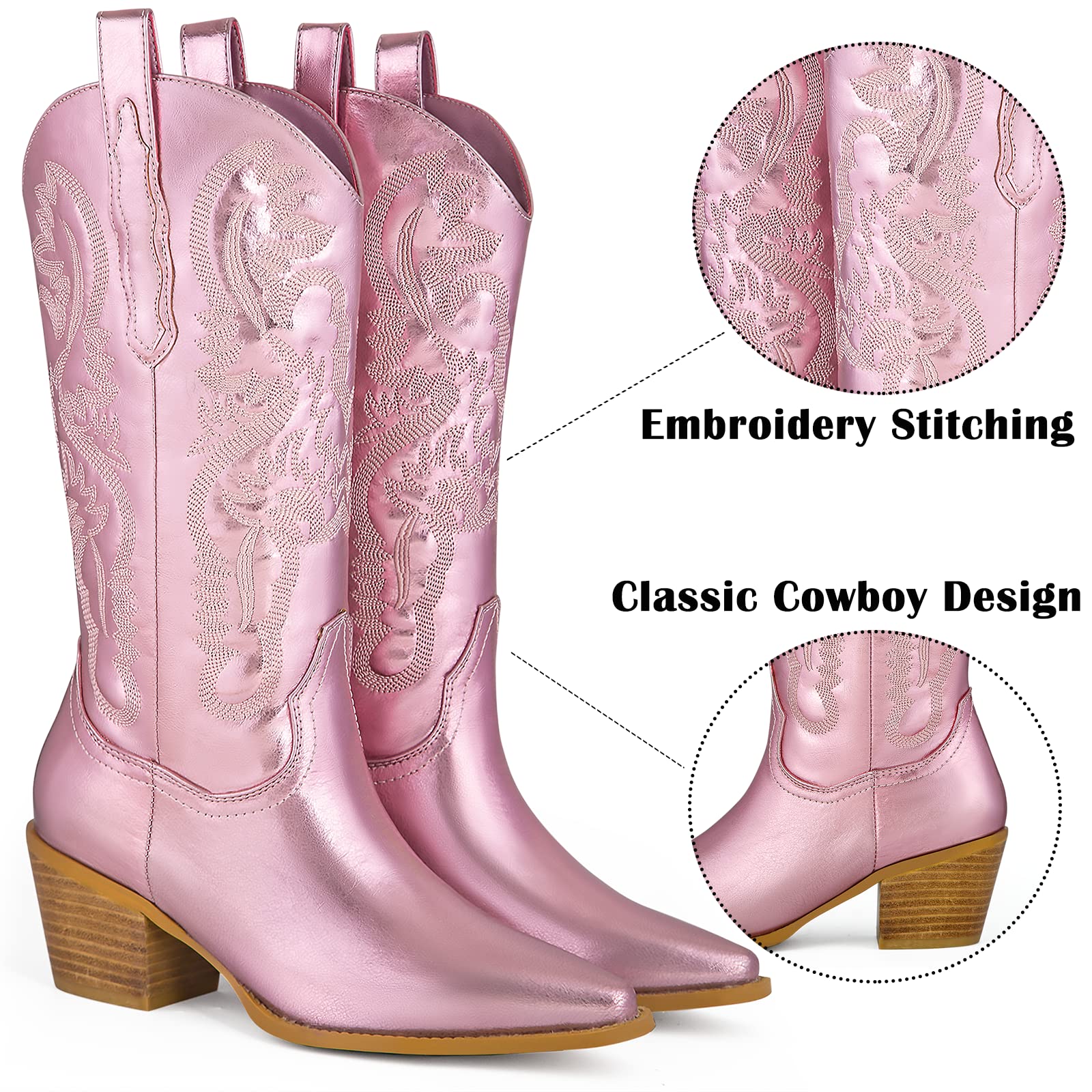 **Ouepiano Women's Cowboy Boots - Wide Calf Embroidered Western Boots for Cowgirls | Perfect for Rodeo, Country Dancing & Casual Wear**
