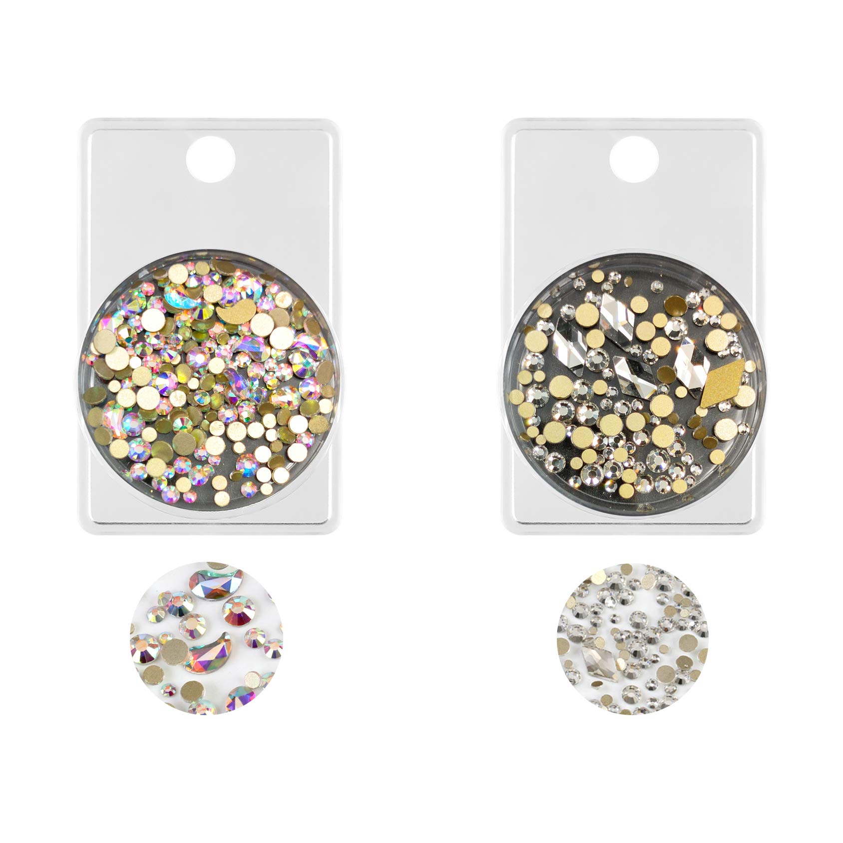 2 Packs S.A.V.I Flat Bottom AB Rhinestones - Mixed Sizes Shiny Diamond Nail Art Decorations (11g Each, Set of 4) for Manicure, DIY Nails & Beauty Salon Use