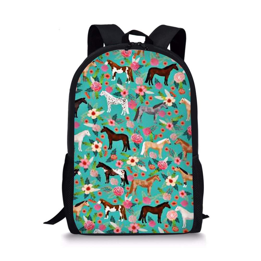 Vintage Floral Horse Print Backpack for Kids - Durable School Bookbag for Elementary & Middle School Boys & Girls - Perfect for School, Travel & Outdoor Adventures