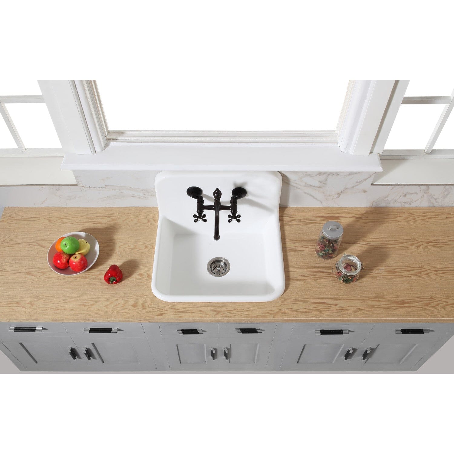 Arcticstone 24 Inch White Solid Surface Single Bowl Top Mount Kitchen Sink with Backsplash & Strainer - Durable & Stylish for Modern Kitchens, Easy to Clean & Resistant to Stains