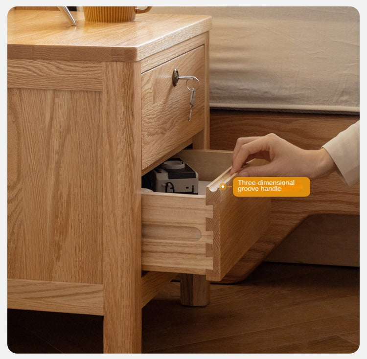 Solid Oak Wood Nightstand with Locking Drawer - Stylish and Durable Bedside Table for Bedroom, Living Room, or Guest Room