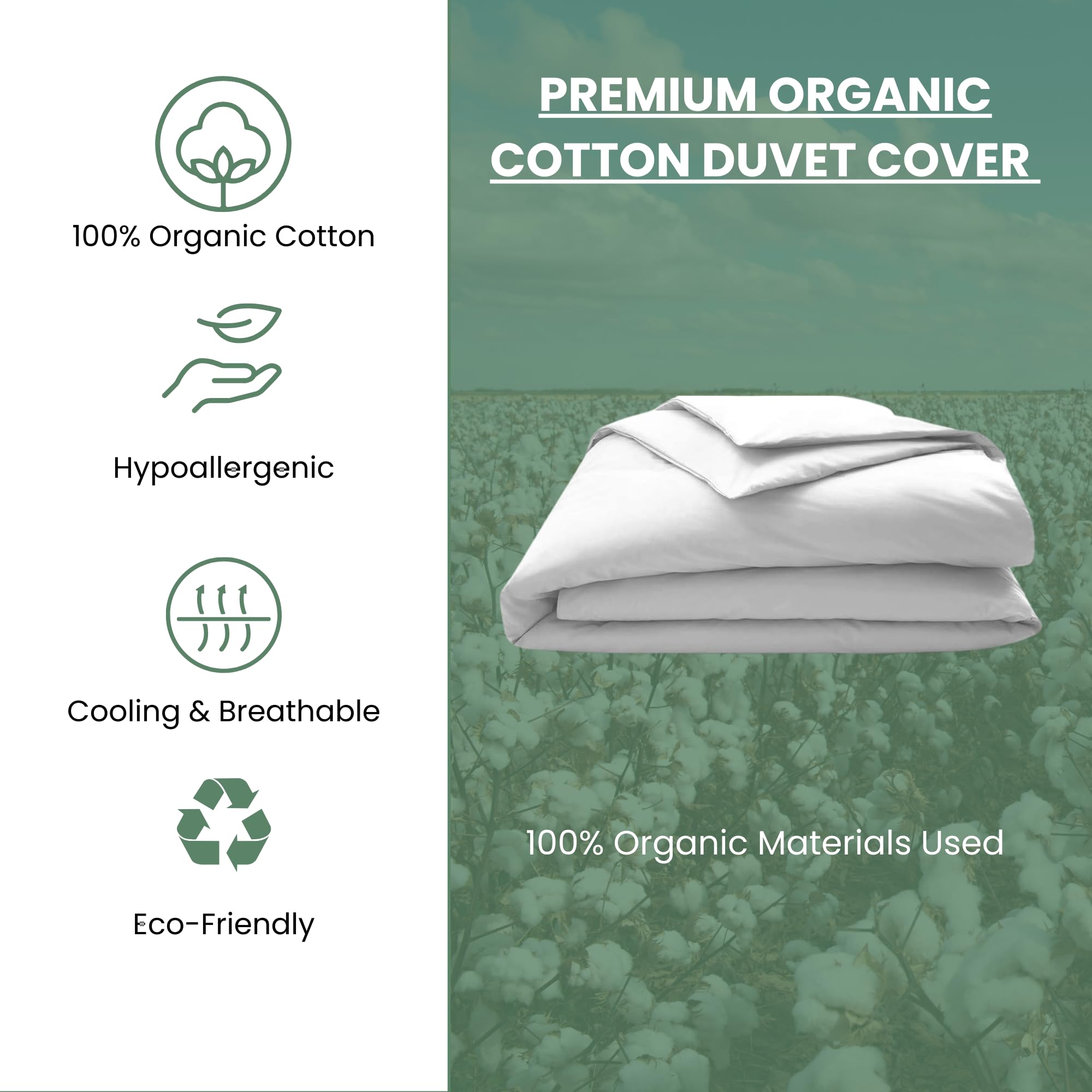 Organic Cotton Duvet Cover Queen Size White - 410 Thread Count GOTS Certified Breathable & Comfortable Luxury Bedding - Perfect for All Seasons, Bedroom Decor & Guest Room Essentials (Machine Washable)