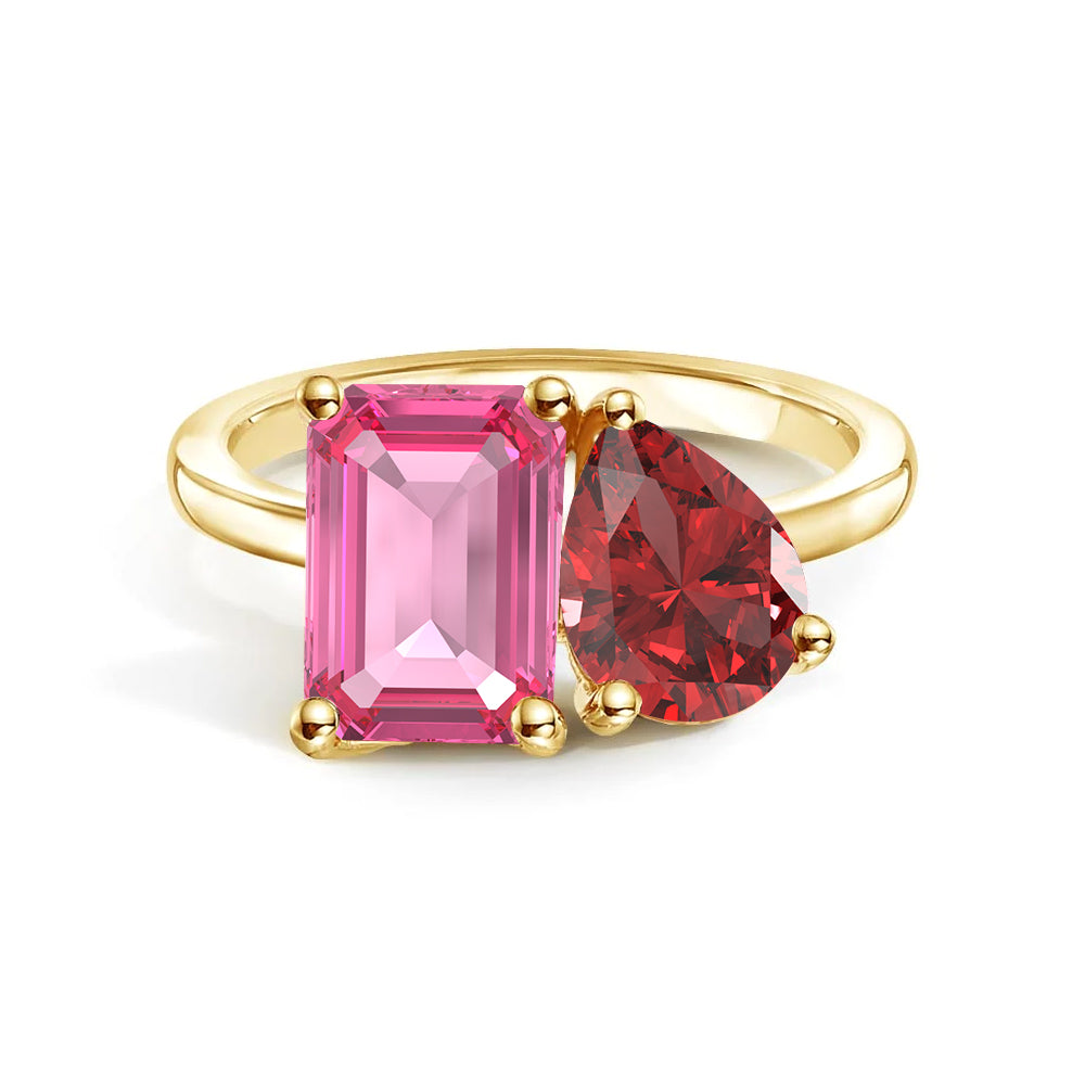 Personalized Pink Tourmaline Toi et Moi Ring - Custom Birthstone Anniversary Jewelry for Couples, Women's Romantic Gift for Valentine's Day, Engagement or Special Occasions