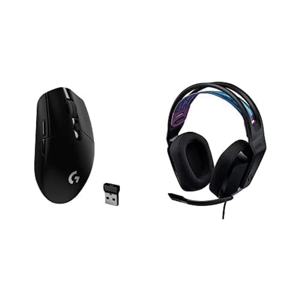Logitech G335 Wired Gaming Headset with Flip-to-Mute Mic & Memory Foam Earpads + G502 Lightspeed Wireless Gaming Mouse with Hero 12K Sensor - Black | PC, PS4, Xbox Gaming Setup for Esports & Streaming