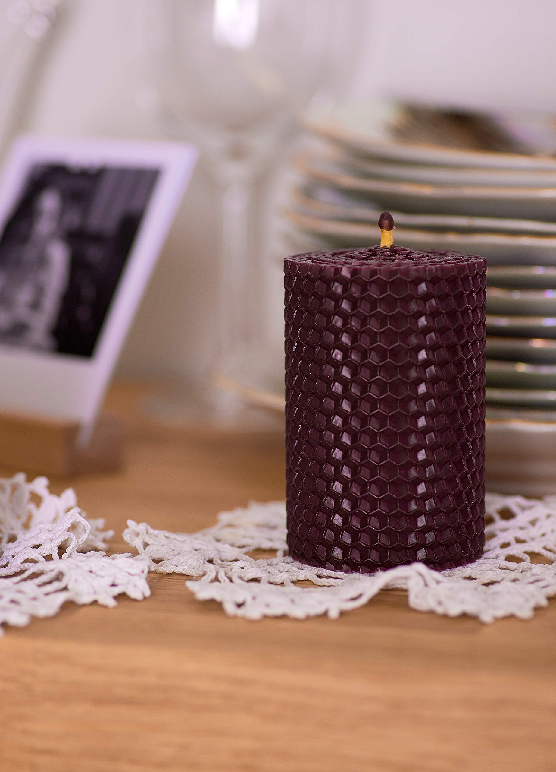 Beeswax Candles Set of 3 - Natural Honey Scented Pillar Candles for Home Decor & Gifts