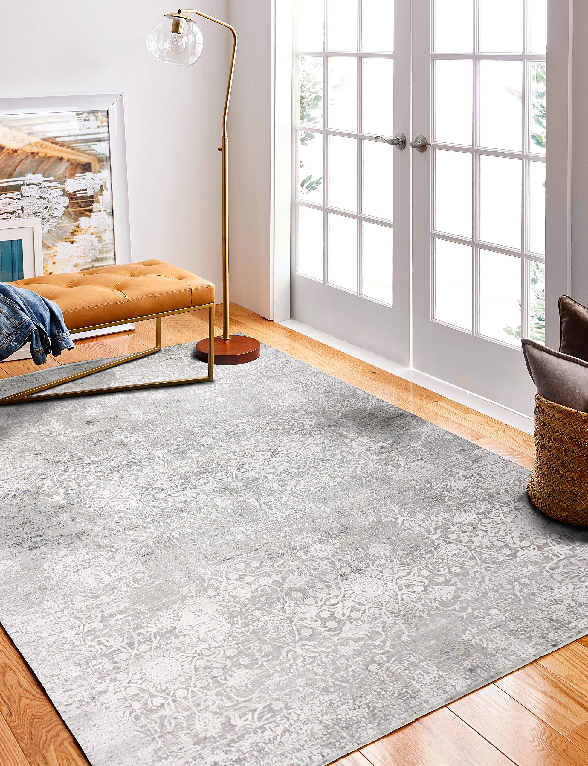 Bashian Collection 4’ x 6’ Grey Area Rug - Premium Power Loom Viscose & Polyester Runner Rug for Entryway, Living Room, Bedroom - Soft & Durable Home Decor for Modern Interior Design