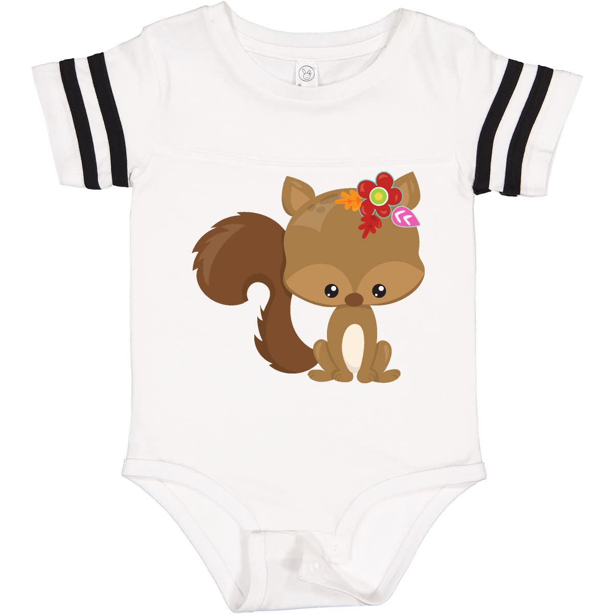 Inktastic Spring Animals Baby Bodysuit - Cute Squirrel & Colorful Flowers Design - Perfect for Spring Outfits, Baby Showers & Photo Shoots