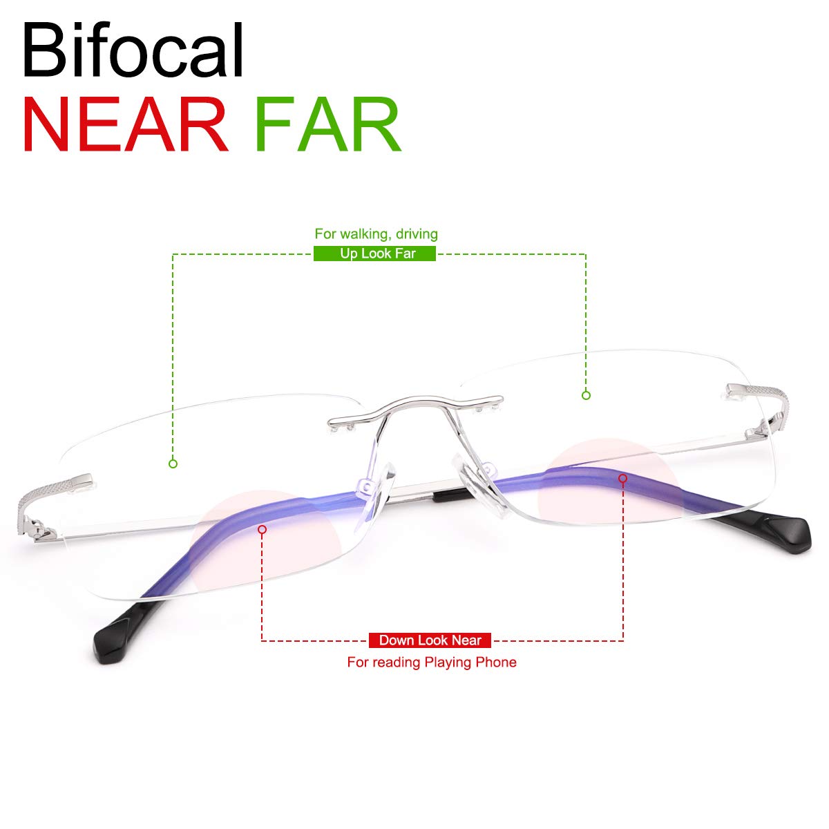 Rimless Bifocal Reading Glasses - Blue Light Blocking for Men & Women | Digital Use