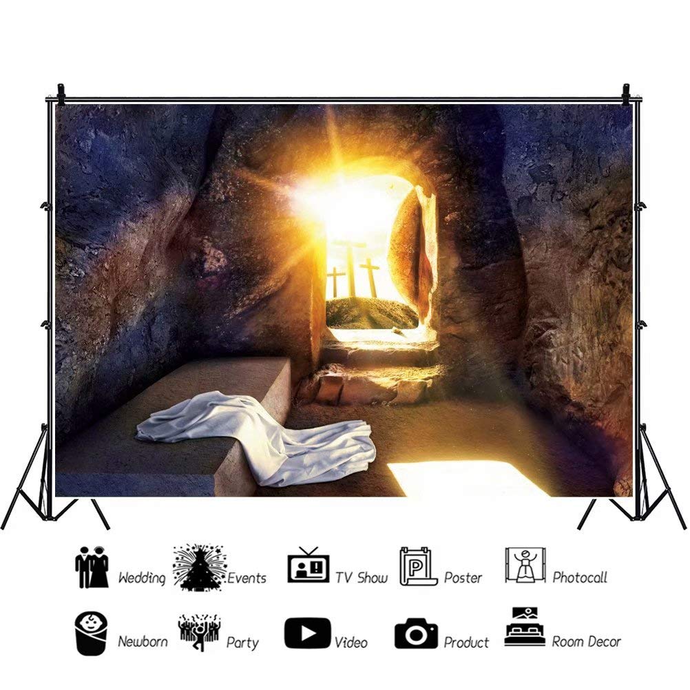 7x5ft Easter Cross Religious Backdrop - Polyester Holy Light Christian Photography Background for Church, Baptism, Prayer & Resurrection Decor - Perfect for Easter Celebrations, Church Events & Religious Photo Props