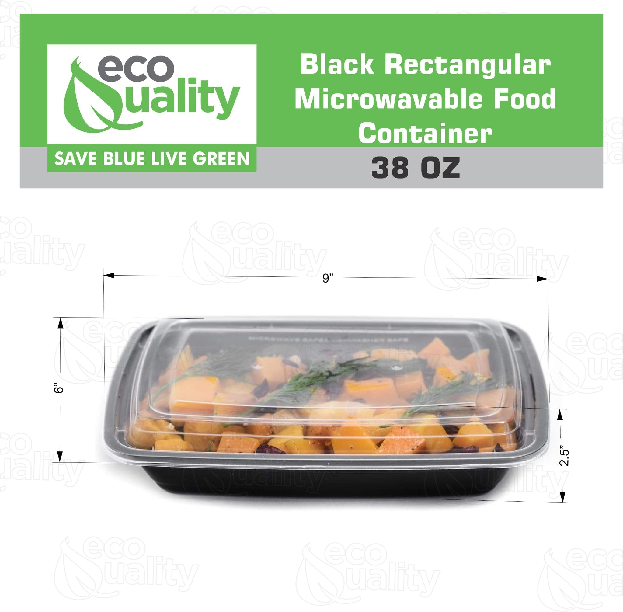 EcoQuality 38 oz BPA-Free Reusable Food Storage Containers 25-Pack with Lids - Airtight, Watertight Rectangular Containers for Freezer, Microwave & Dishwasher - Stackable Meal Prep Containers for Lunch, Bento Box, Office & Picnic Use