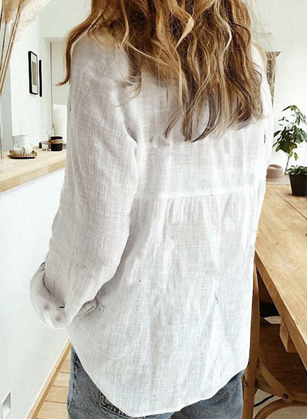 Stylish Women's V-Neck Roll-Up Sleeve Button Down Blouse Tops - Casual Office Wear & Summer Outfits