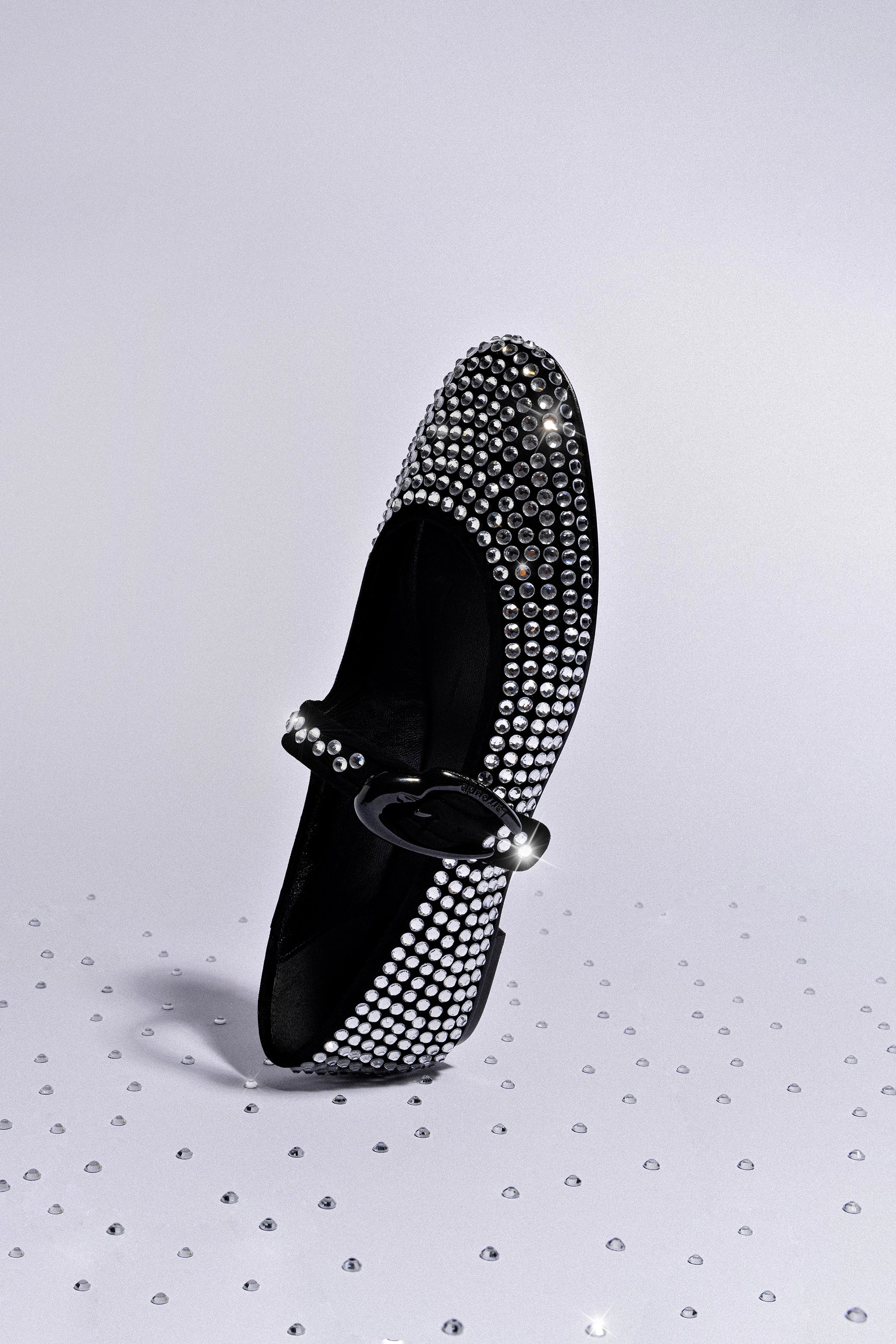 Verona Ballet Flat Crystal in Black Suede - Elegant Women's Comfortable Shoes for Work, Party & Daily Wear