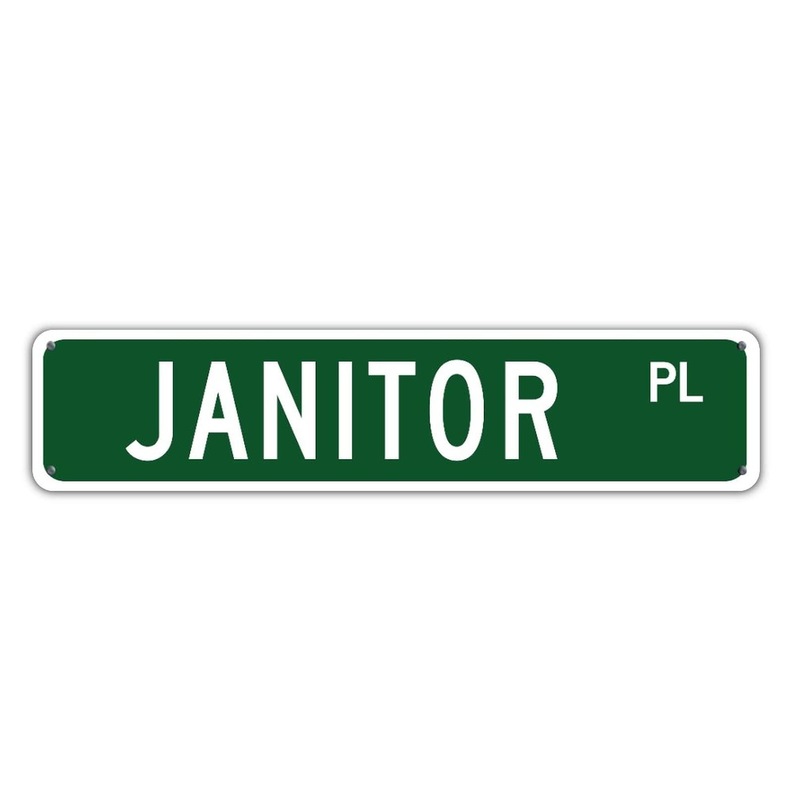 Vintage Green Janitor Office Sign - Personalized Metal Wall Decor for Indoor & Outdoor Use - Weather-Resistant Garage, Bedroom, Bathroom Sign - Easy Mounting Housewarming Gift (4x18in) - Perfect for Office Decor, Man Cave, Workshop & Entryway