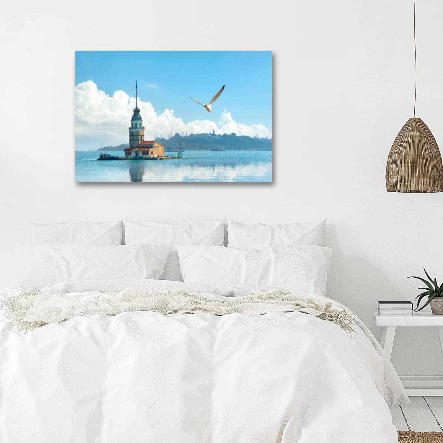 Framed Istanbul Day Canvas Wall Art - Handmade Decorative Painting for Bedroom, Living Room, Kitchen & Home Office - Perfect for Modern Interior Decor & Housewarming Gifts