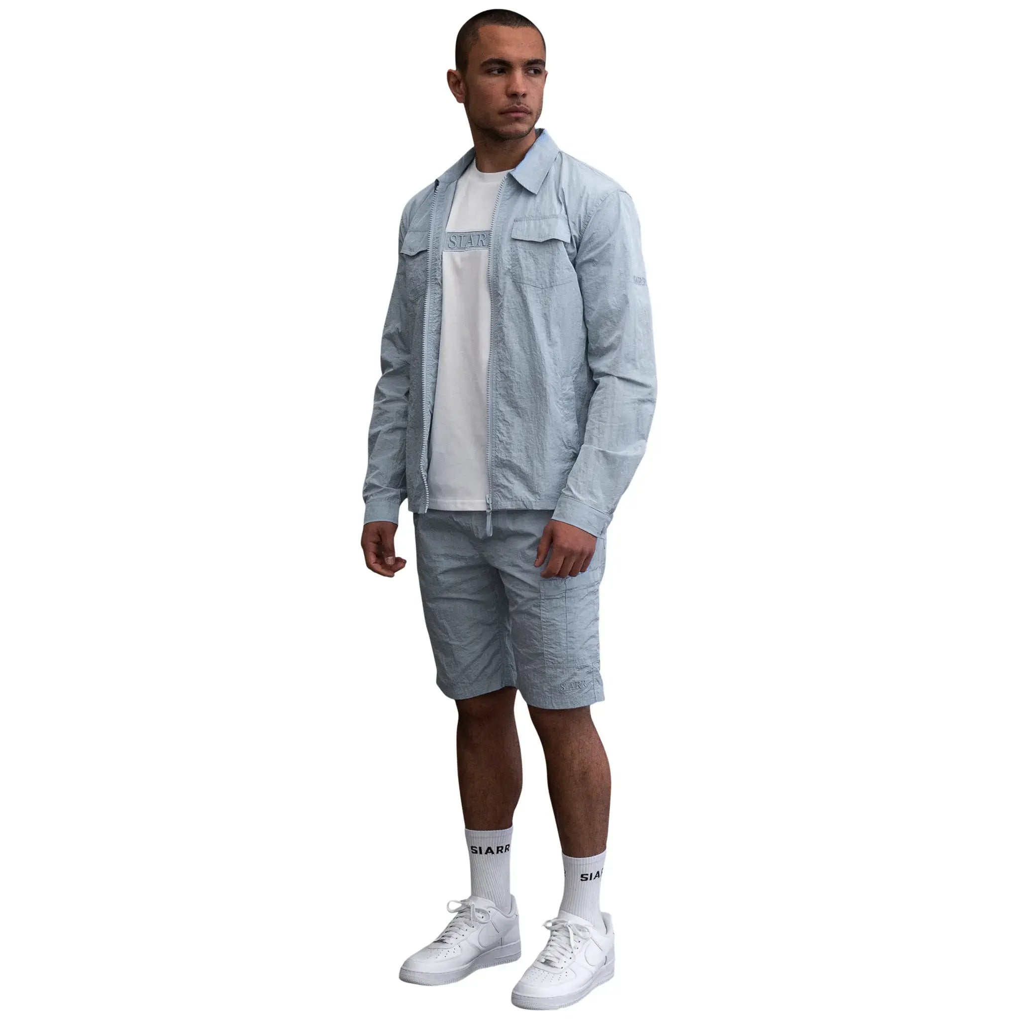 SIARR Crinkle Baby Blue Overshirt - Stylish Lightweight Jacket for Women | Perfect for Casual Outfits, Layering & Spring Fashion
