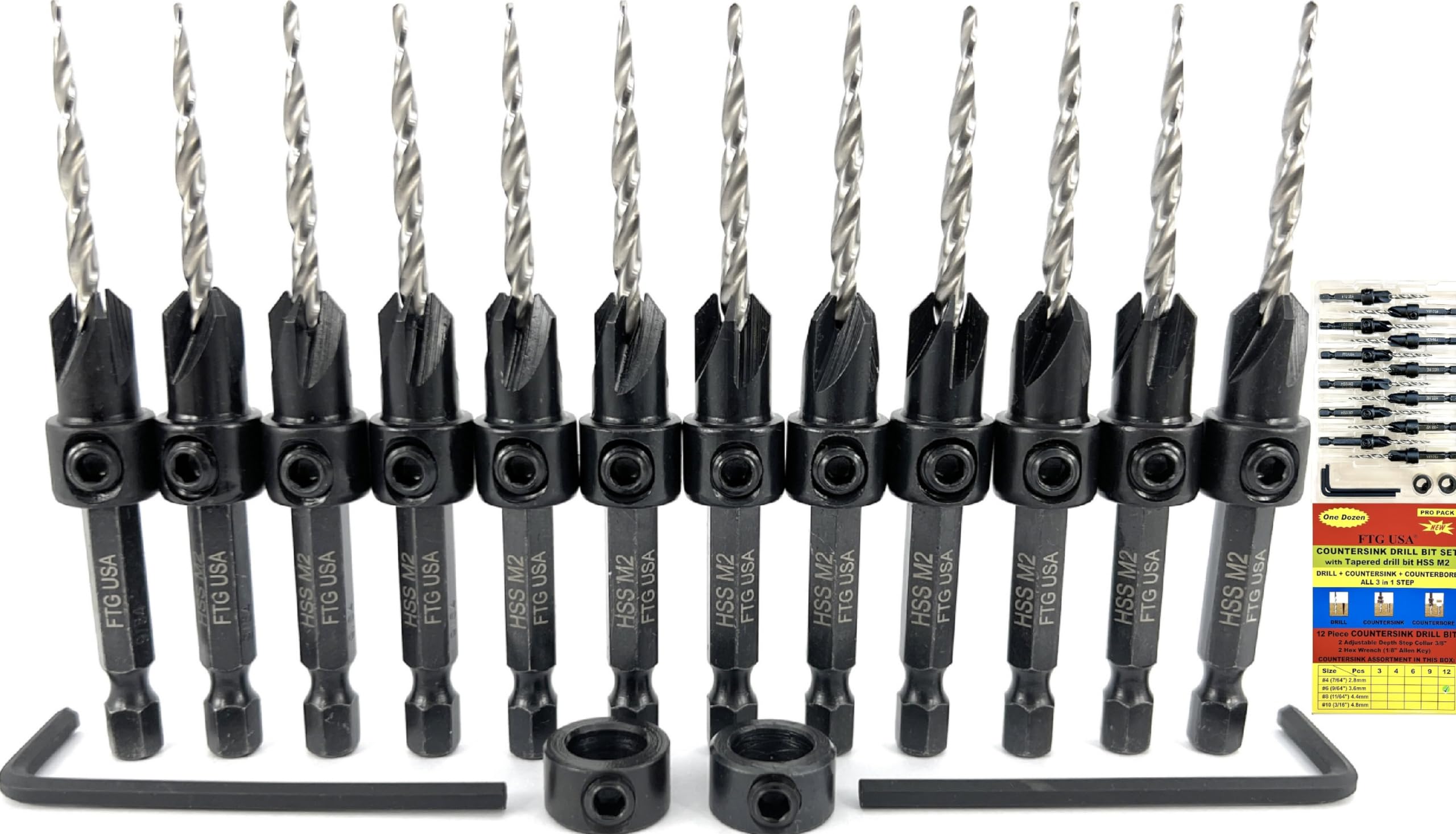12-Piece Countersink Drill Bit Set for Woodworking - #6 (9/64