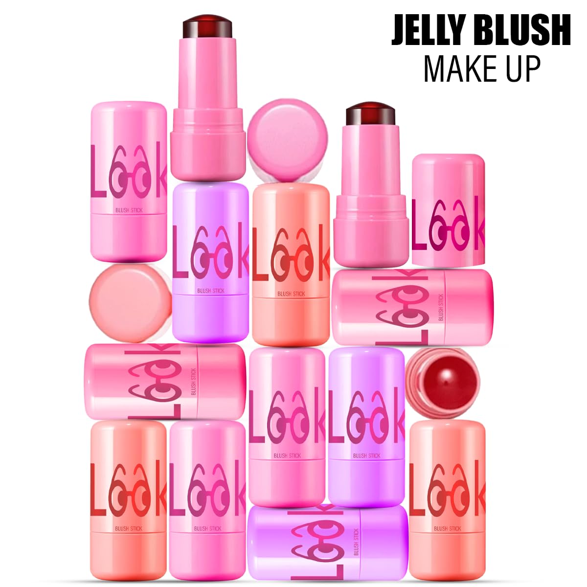 LOOKLOOK Jelly Blush Stick - 4pcs Set of Natural Milk Tint for Lips, Cheeks & Eyes | Long-Lasting, Buildable Color with Sheer Illuminating Finish | Perfect for Everyday Makeup, No-Makeup Looks & On-The-Go Touch Ups