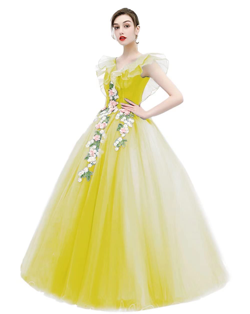FTBY Women's Long Tulle Ball Gown - V Neck Plus Size Prom Dress with Applique for Quinceañera, Wedding & Special Occasions | Elegant Formal Evening Gown for Parties & Dances