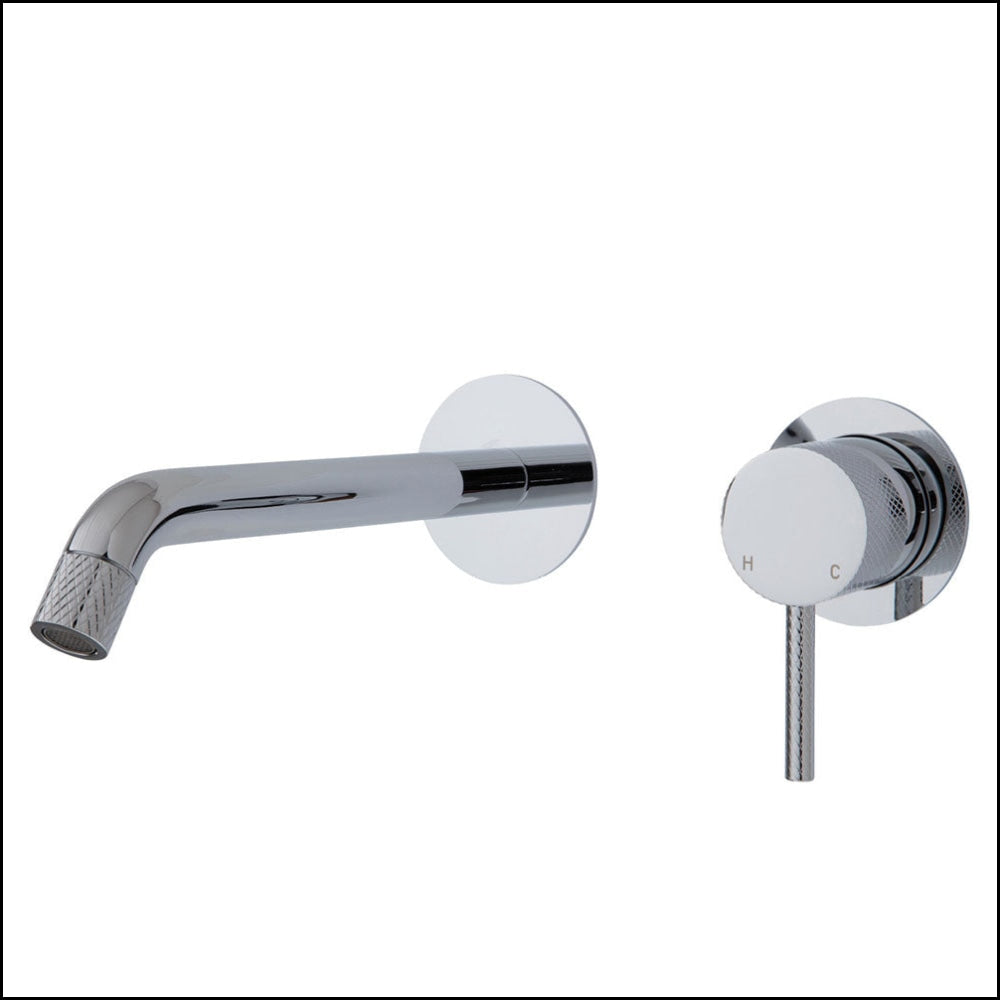FIENZA Chrome Axle Wall Mounted Basin & Bath Mixer Set with Small Round Plates - 200mm Outlet (Model 231104 200) - Perfect for Modern Bathrooms & Spa-Like Showers