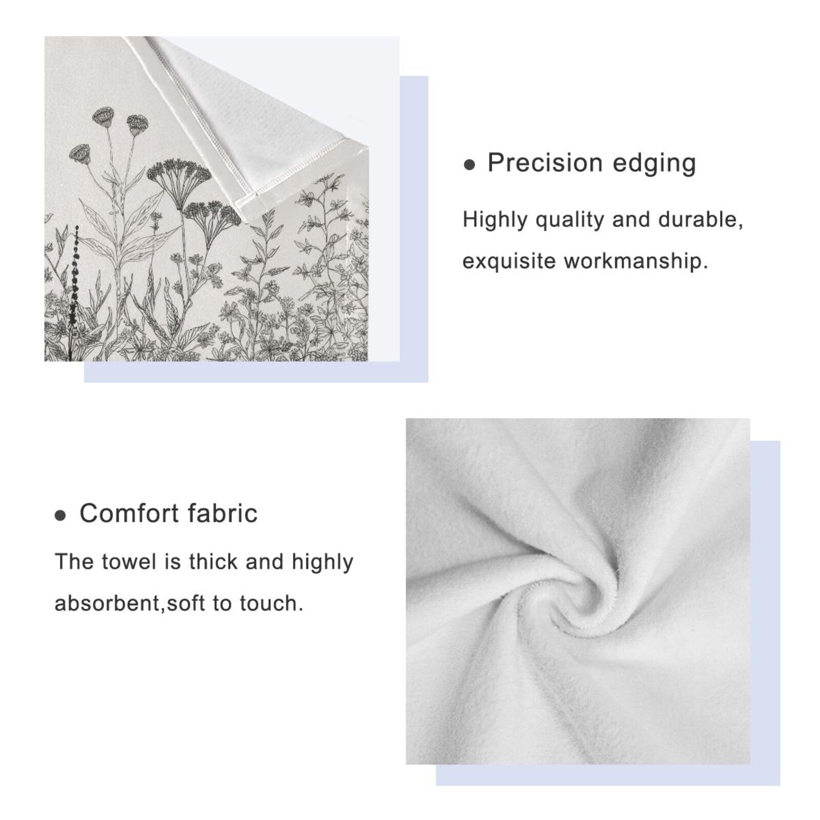 Vintage Wild Flowers Cotton Bath Towel Set - 3 Piece Soft Quick Dry Towels (Bath, Hand, Washcloth) for Bathroom, Spa & Guest Use | Botanical Herbs Dragonfly Butterfly Design