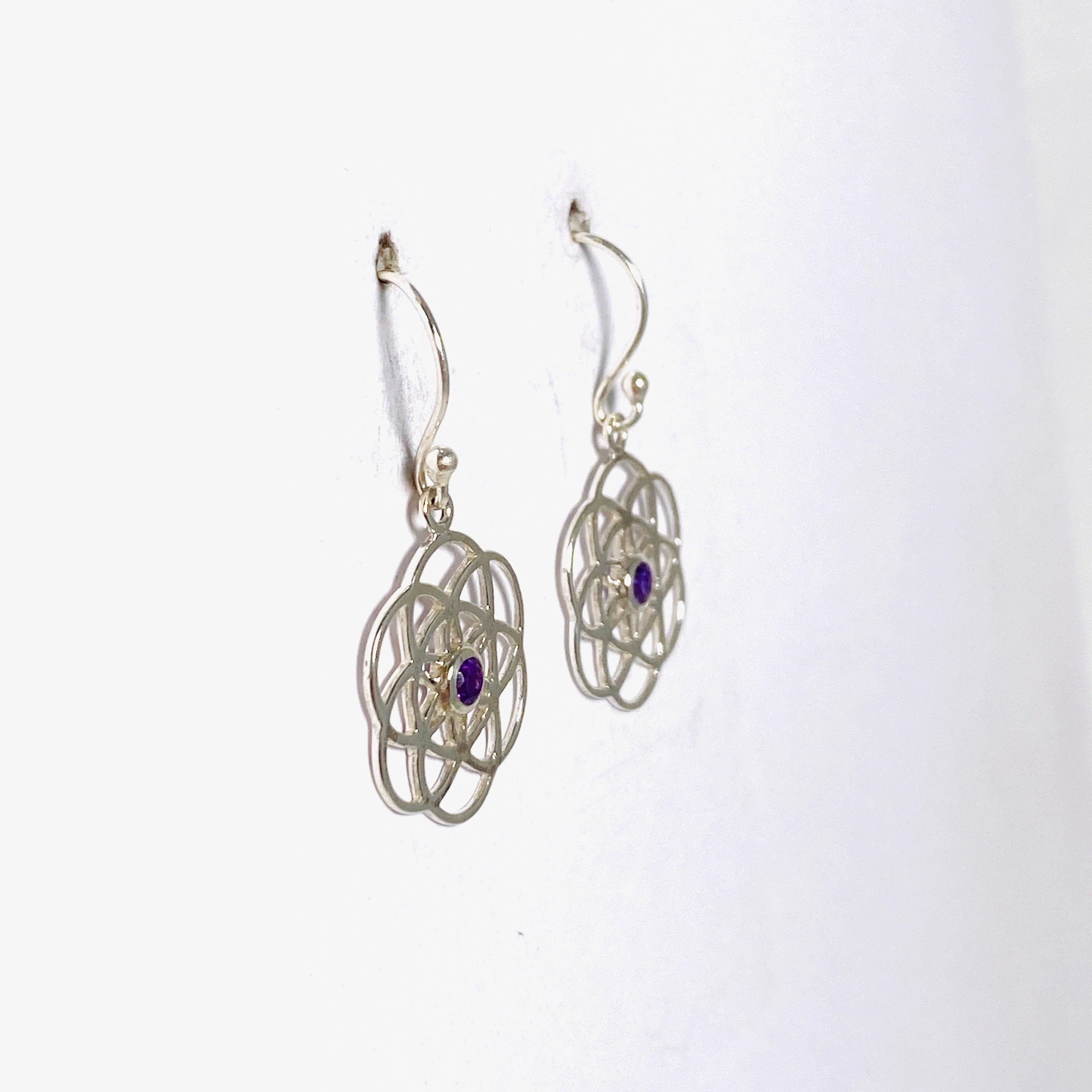 Seed of Life Earrings with Amethyst Gemstone - Spiritual Healing Jewelry for Women - Perfect for Meditation, Yoga & Energy Balancing