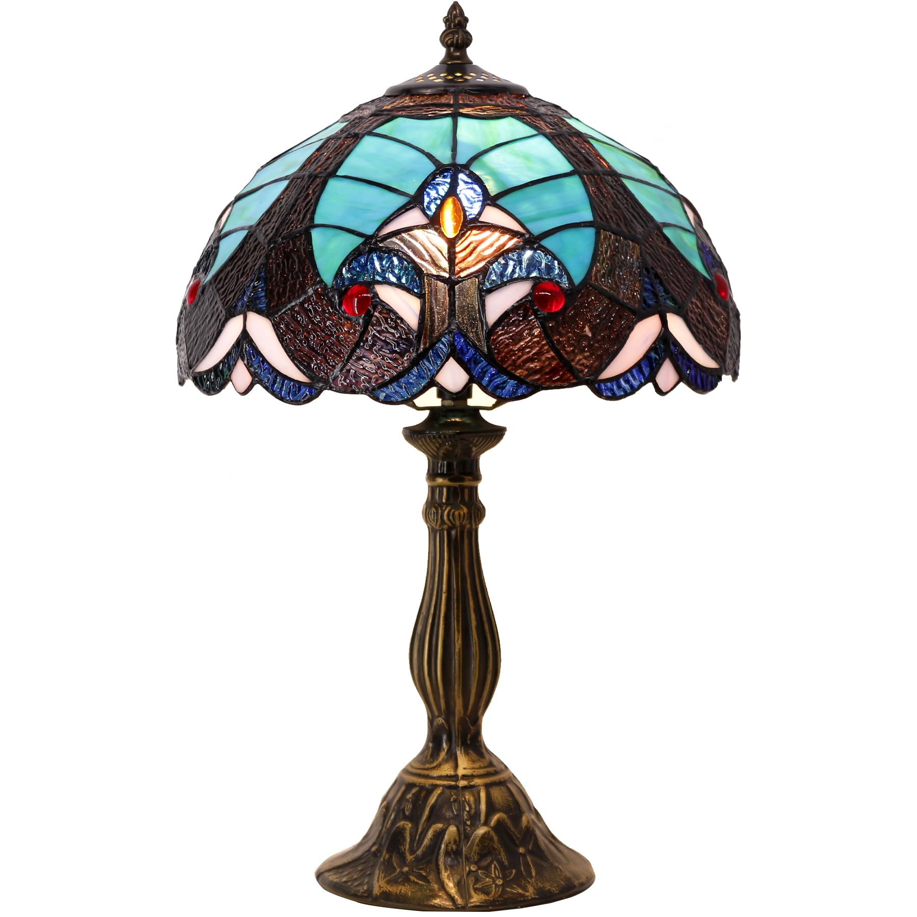 Tiffany Style Stained Glass Table Lamp - Green Liaison Bedside Reading Light, 12x12x18 Inches, S160G Series for Bedroom, Living Room, Home Office Decor | Perfect for Nightstand, Study Desk & Cozy Reading Nook