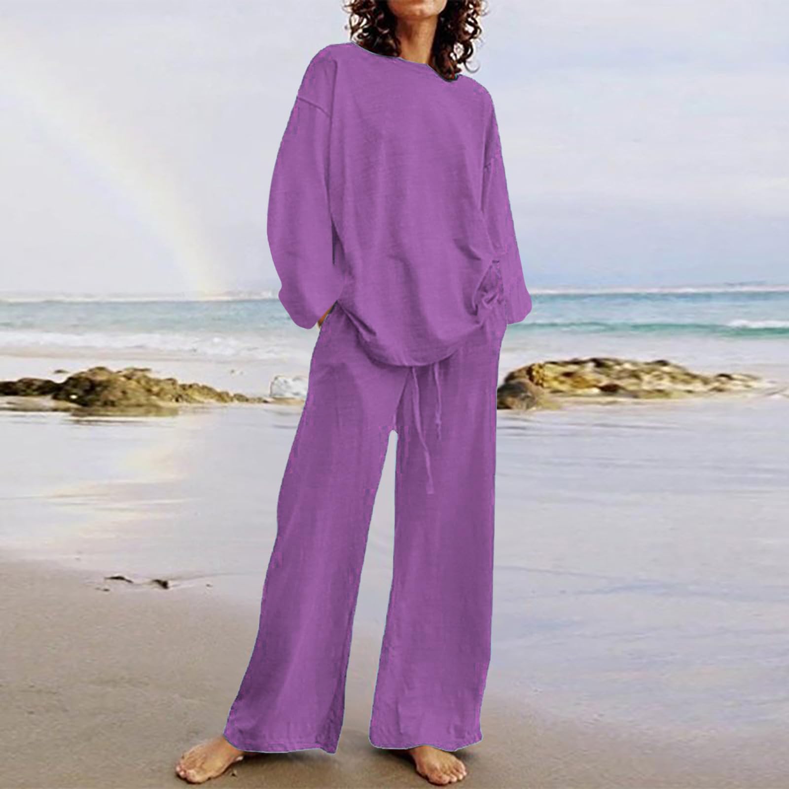 2 Piece Linen Pajama Set for Women - Soft Cotton Linen Button Down Lounge Wear - Summer Sleepwear & Loungewear for Home, Travel, and Relaxation
