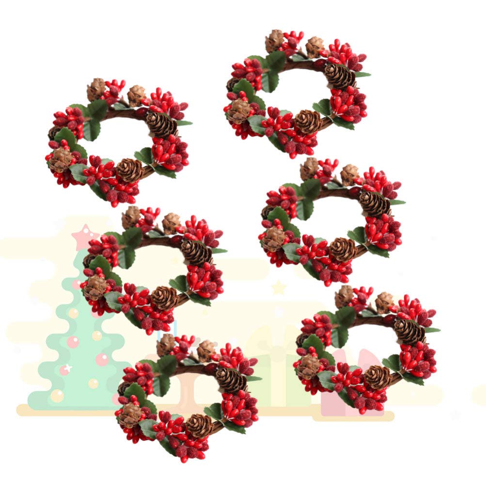 Amosfun 6Pcs Christmas Candle Rings - Tea Leaf Design Holiday Decorations for Table, Napkin Rings, Home Party, Halloween, Christmas & Wedding Decor - Perfect for Festive Centerpieces and Seasonal Celebrations