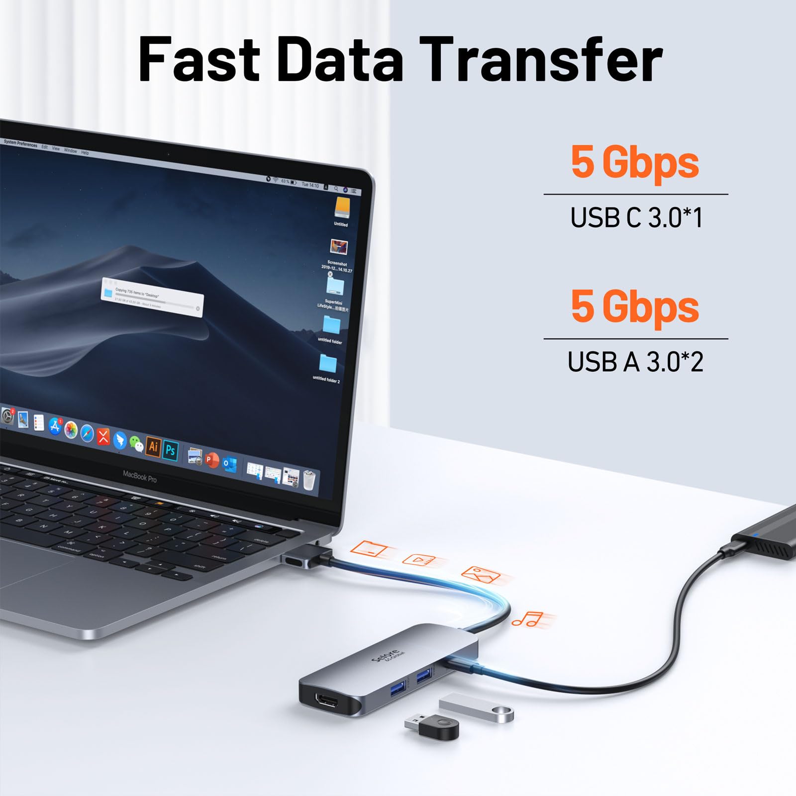 Selore USB C Hub for MacBook Pro/Air - Dual HDMI Adapter, 2 USB A Ports, PD Charging, SD/TF Card Reader - Docking Station for Dual Monitor Setup, Work & Entertainment