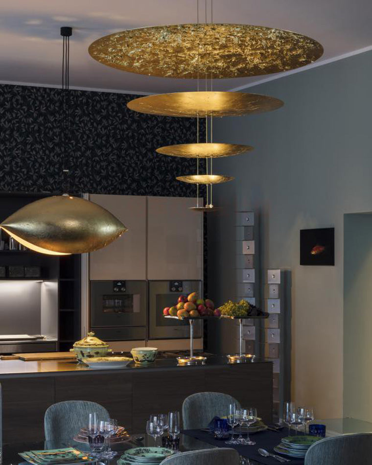 Merlin Gold Tiered Discs Chandelier - Modern Crystal Ceiling Light Fixture for Dining Room, Living Room & Bedroom | Elegant Lighting for Home Decor